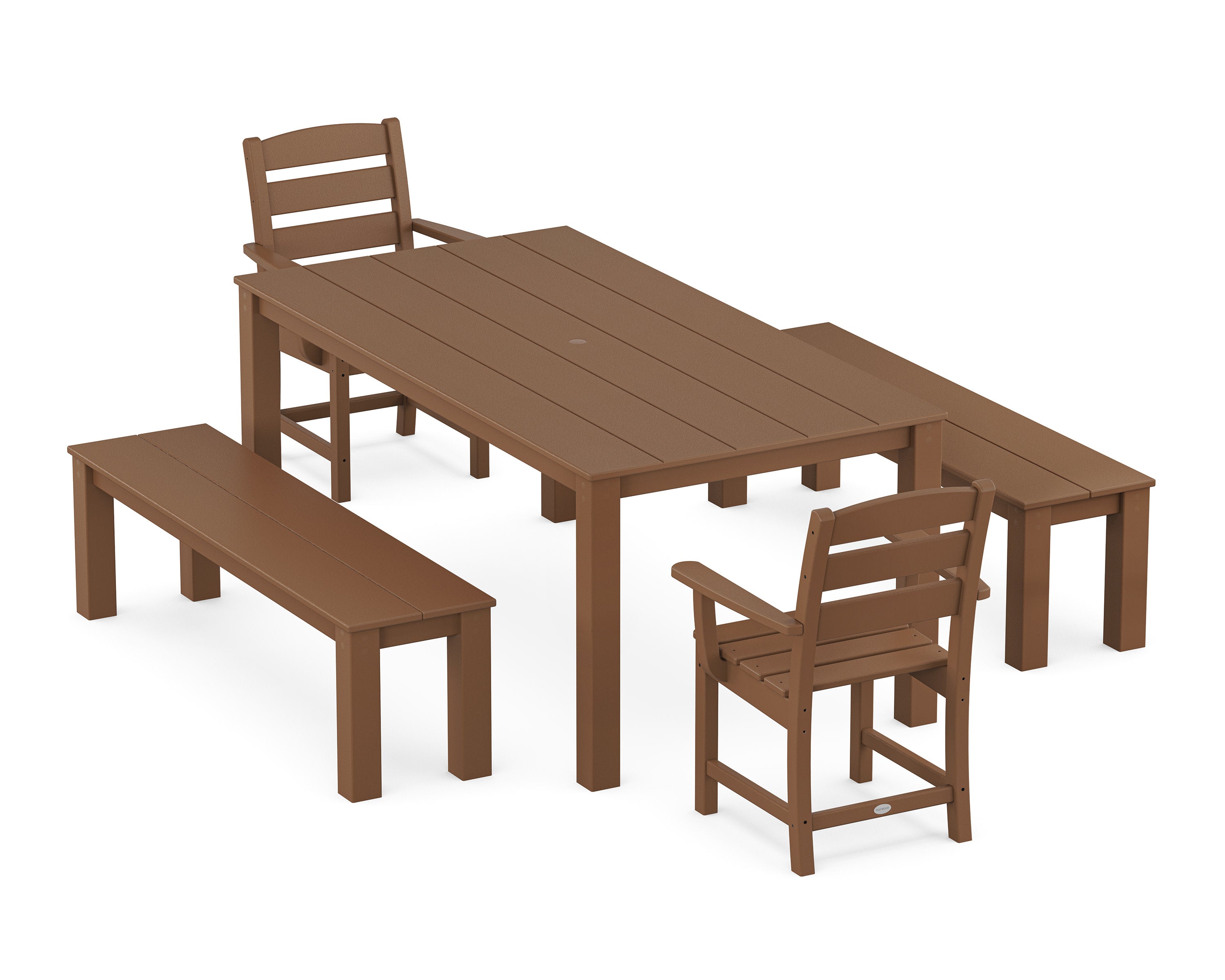 Lakeside 5-Piece Parsons Dining Set with Benches in Teak