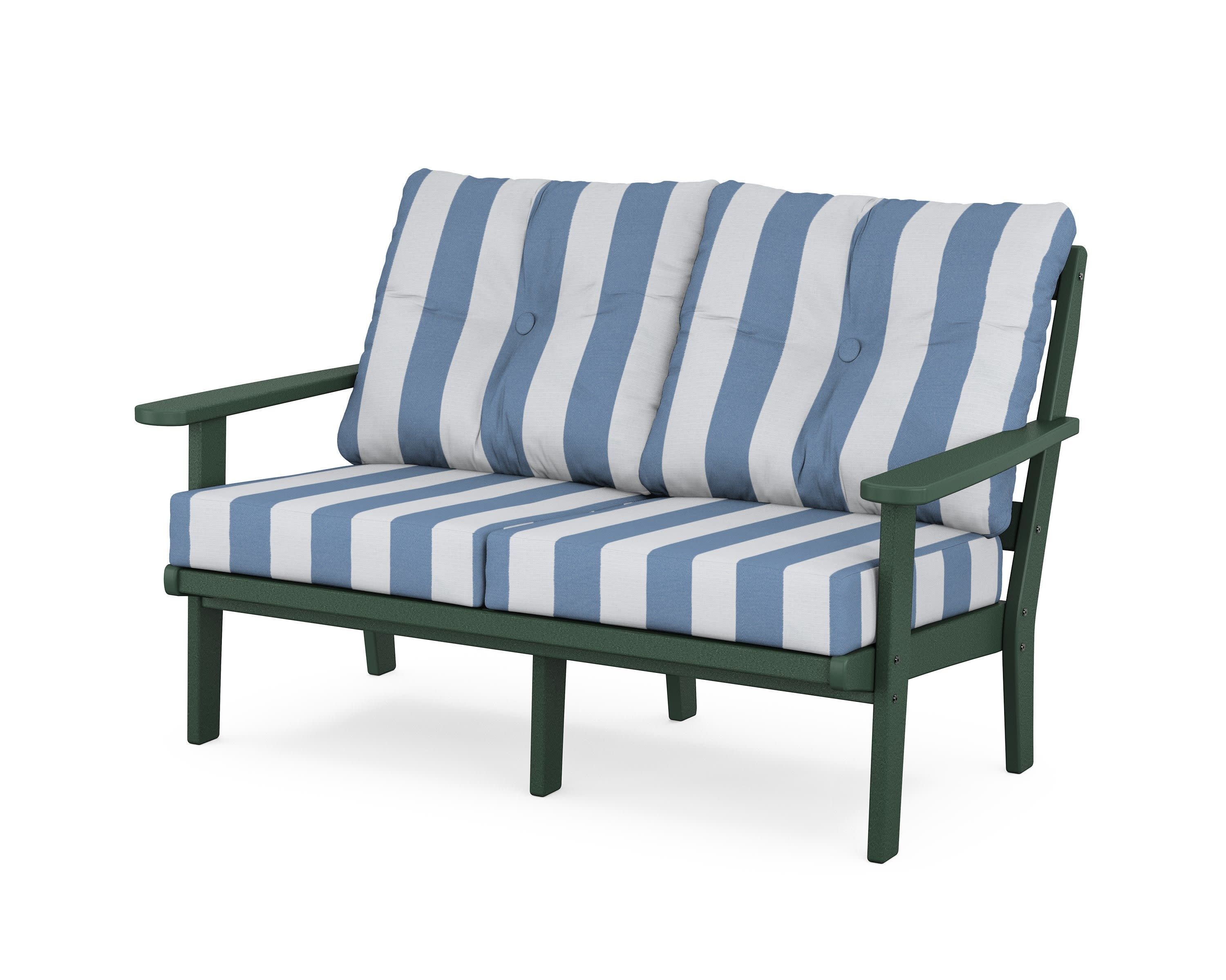 Mission Deep SeatingLoveseat in Green / Cabana Stripe Sky Blue