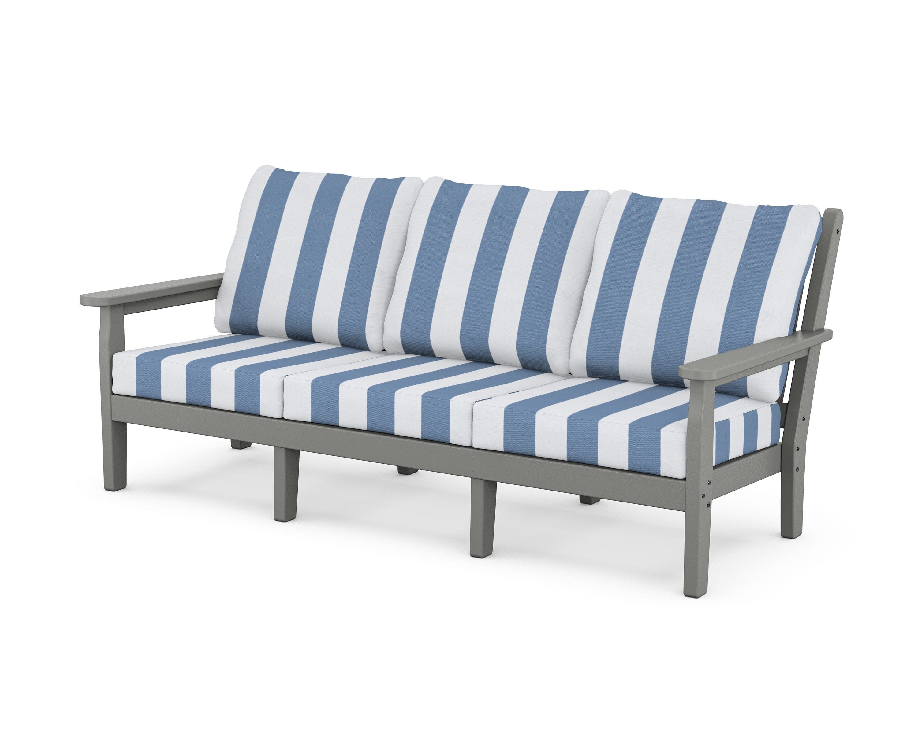Chippendale Deep Seating Sofa in Slate Grey / Cabana Stripe Sky Blue