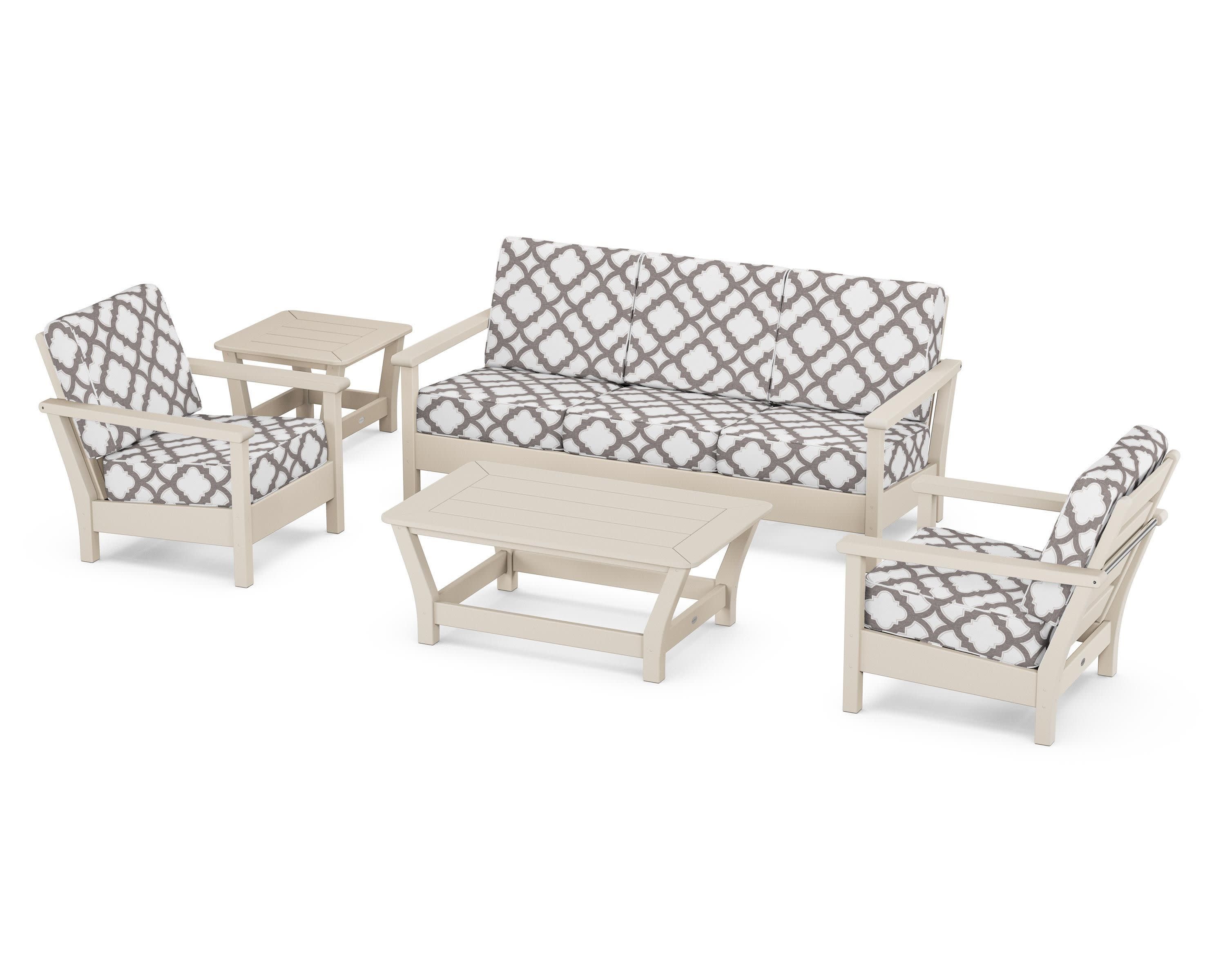 Harbour 5-Piece Deep Seating Set in Sand / Trellis Grey Mist