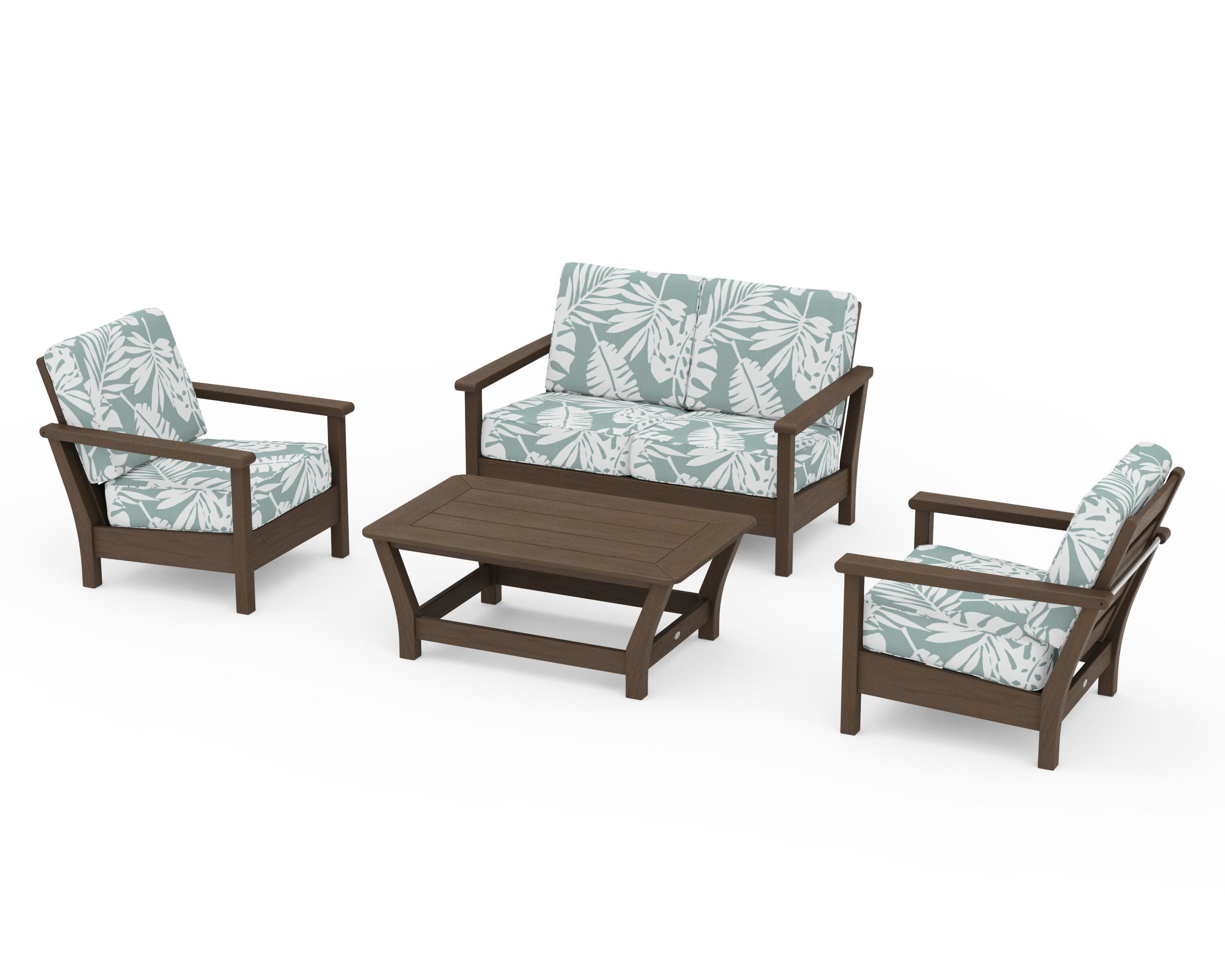 Harbour 4-Piece Deep Seating Set in Kona / Leaf Glacier Spa