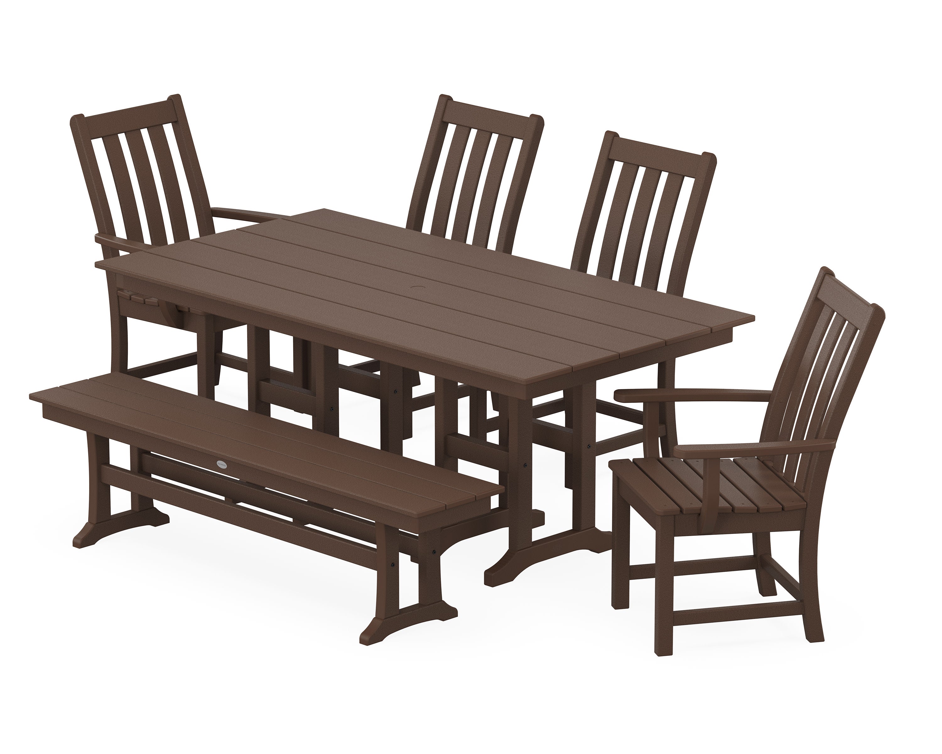 Vineyard 6-Piece Farmhouse Dining Set with Bench in Mahogany