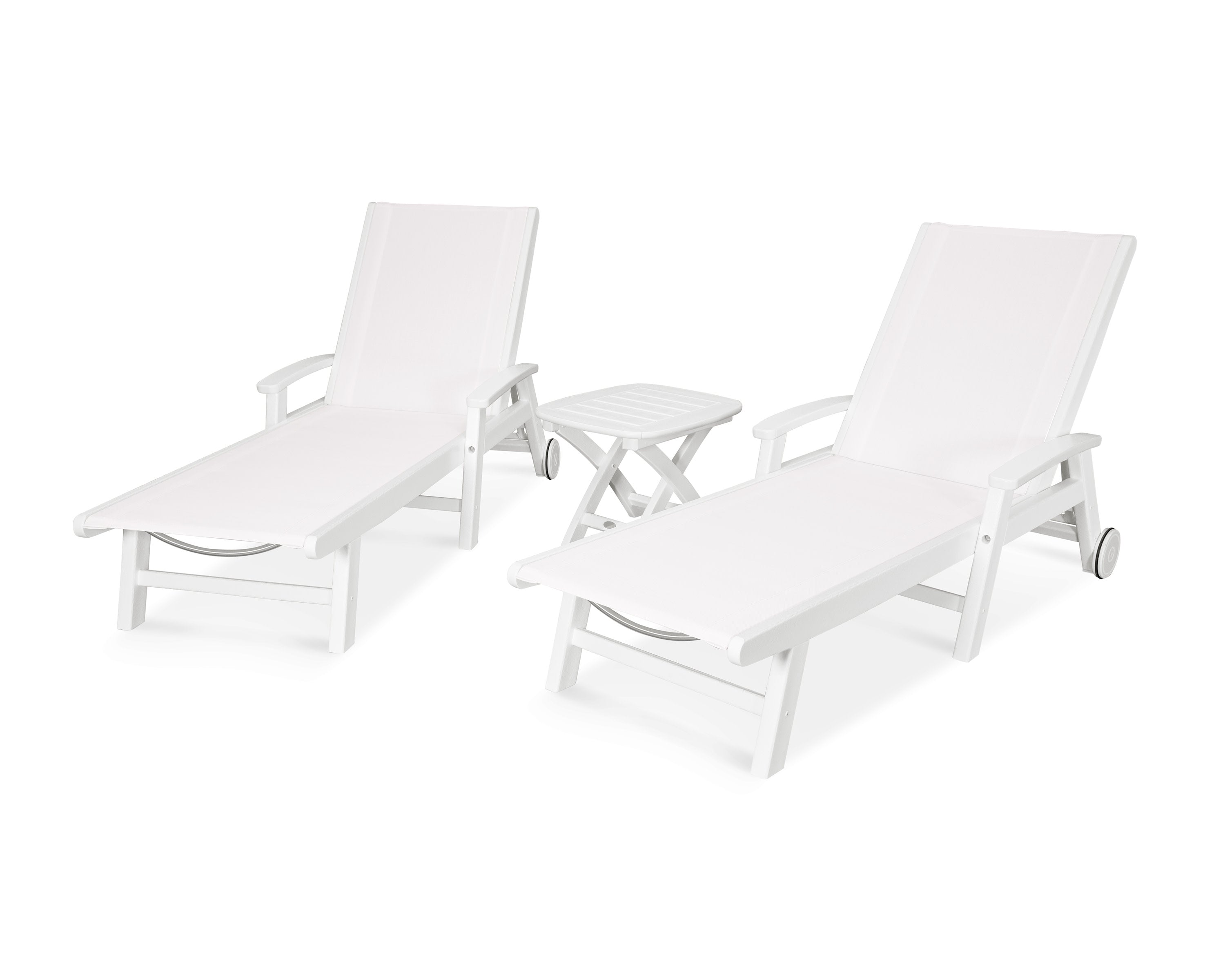 Coastal 3-Piece Wheeled Chaise Set in White / White Sling