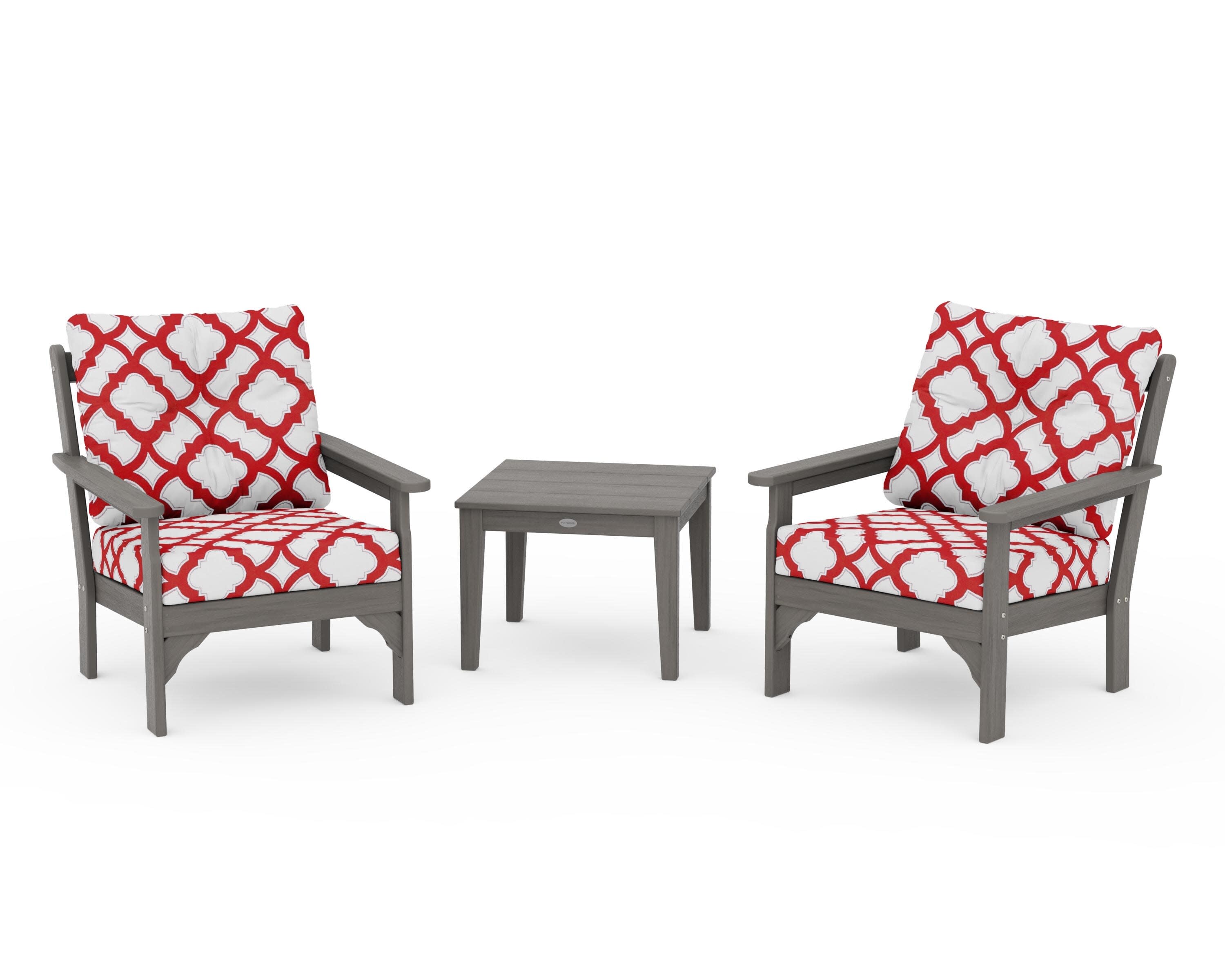 Vineyard 3-Piece Deep Seating Set in Driftwood / Trellis Crimson