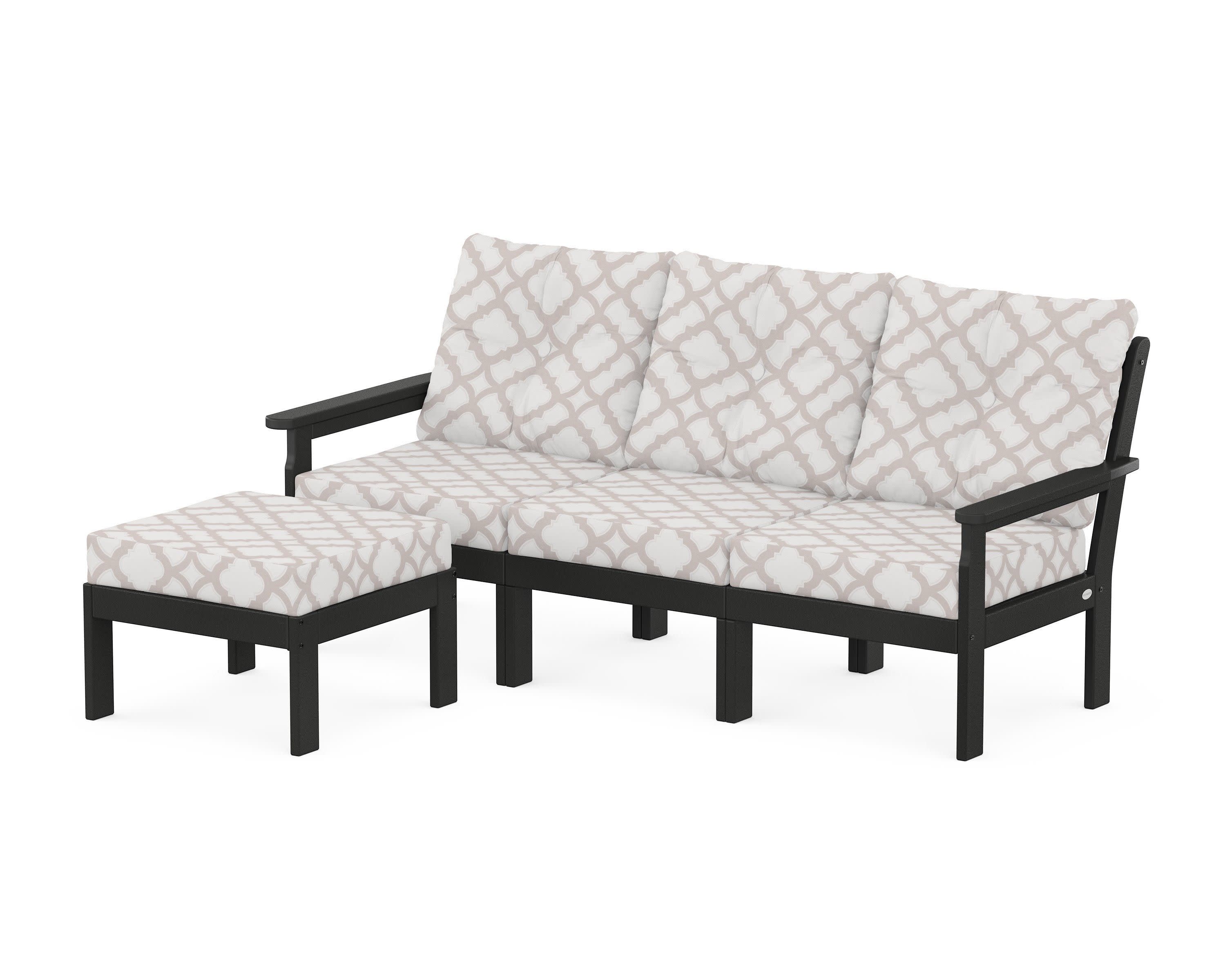 Vineyard 4-Piece Sectional with Ottoman in Black / Trellis Dune Burlap