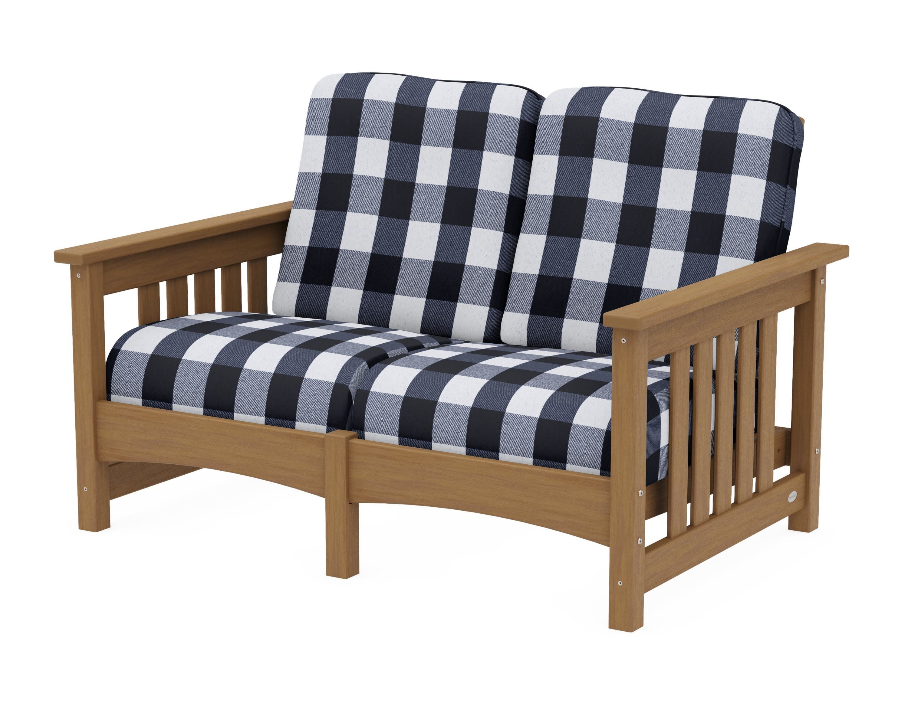 Club Mission Loveseat in Natural / Buffalo Plaid Marine Indigo