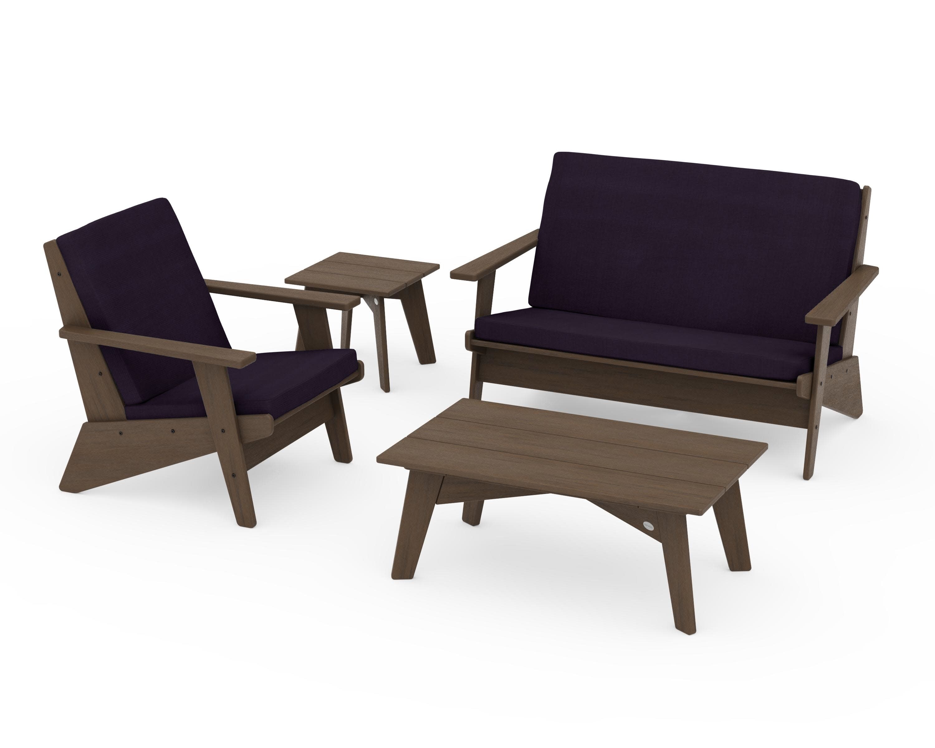 Riviera Modern Lounge 4-Piece Set in Kona / Navy Linen