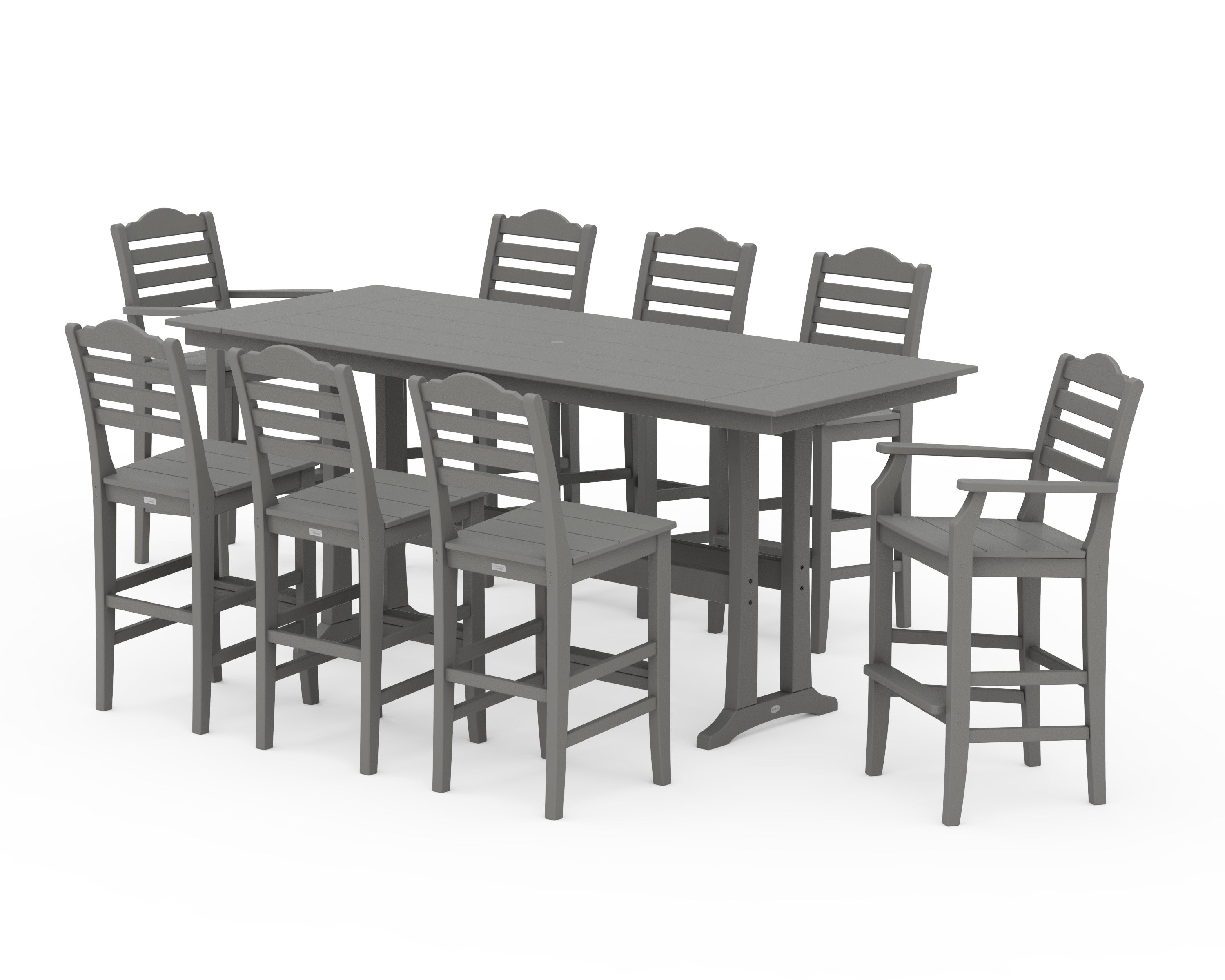 Savannah 9-Piece Farmhouse Bar Set with Trestle Legs in Slate Grey