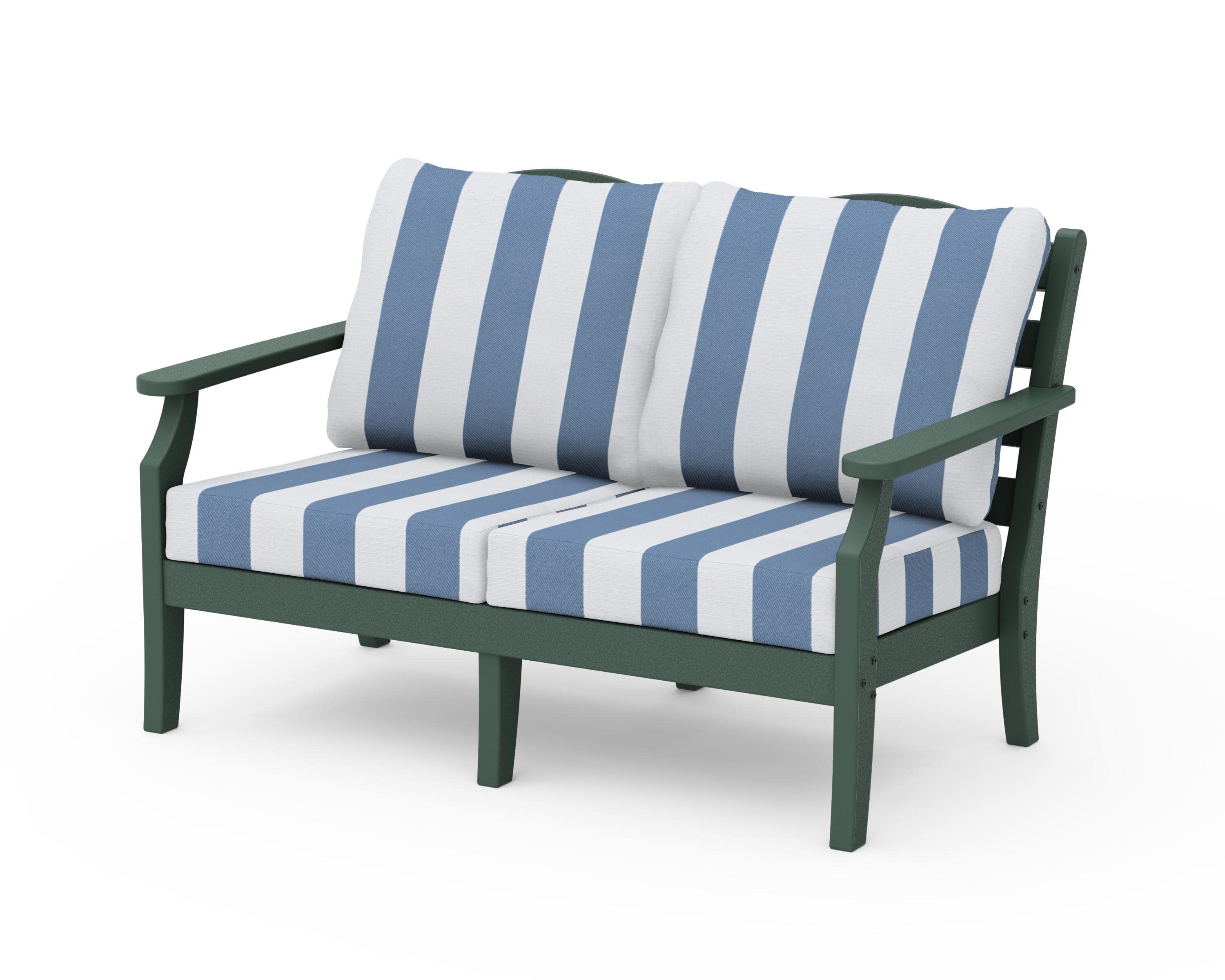 Savannah Deep Seating Loveseat in Green / Cabana Stripe Sky Blue