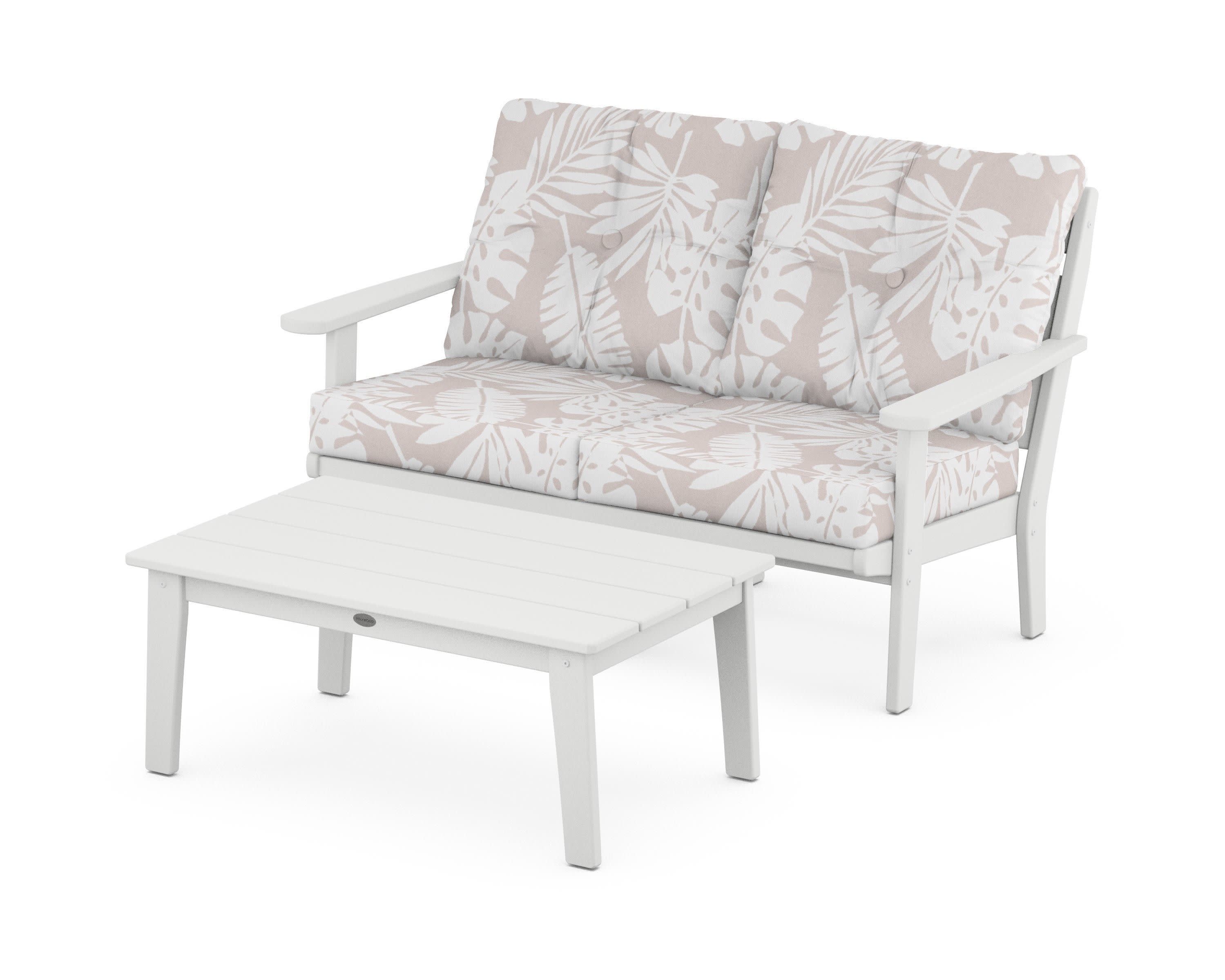 Lakeside 2-Piece Lounge Loveseat Set in White / Leaf Dune Burlap