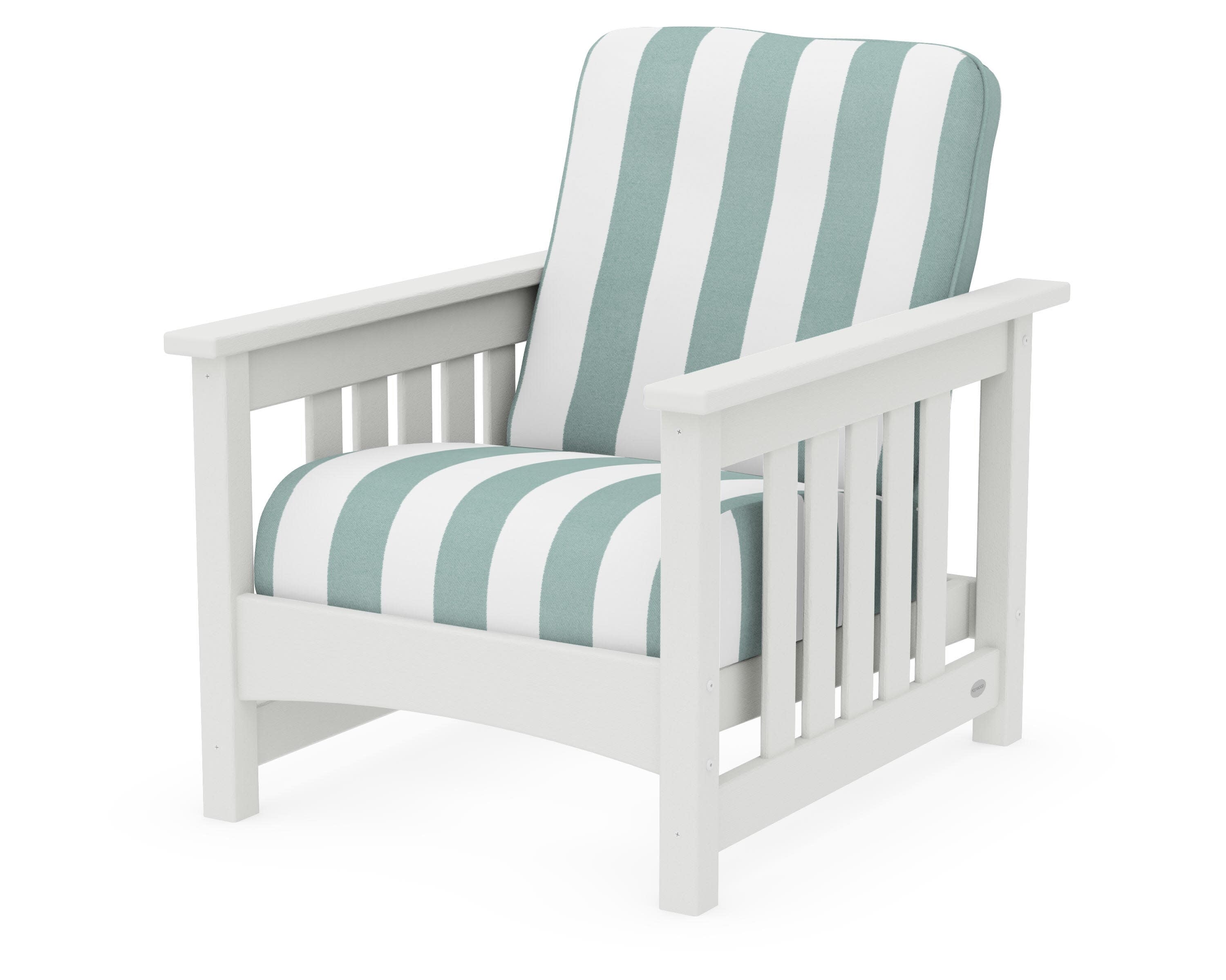 Club Mission Chair in Vintage White / Cabana Stripe Glacier Spa