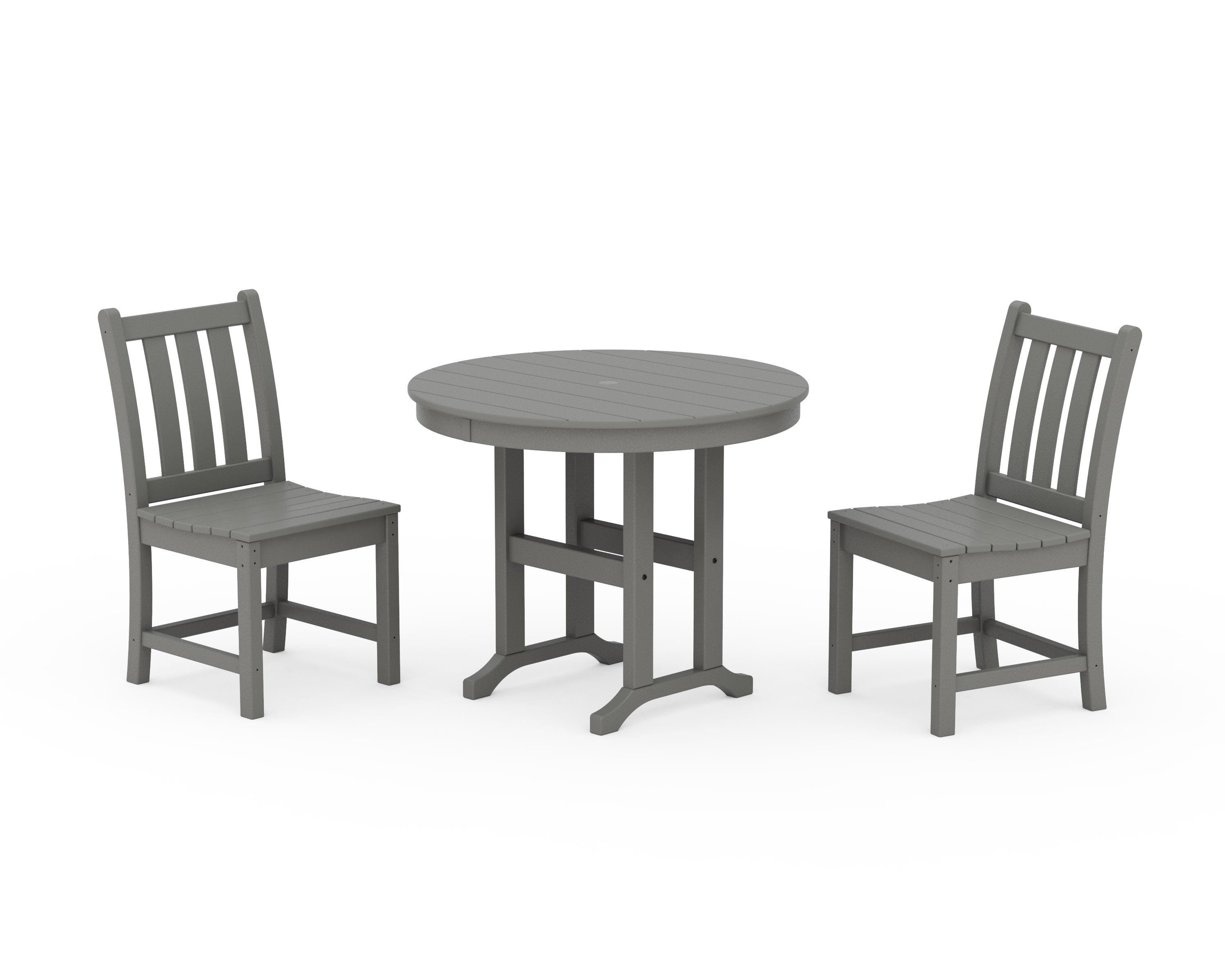 Traditional Garden Side Chair 3-Piece Round Dining Set in Slate Grey