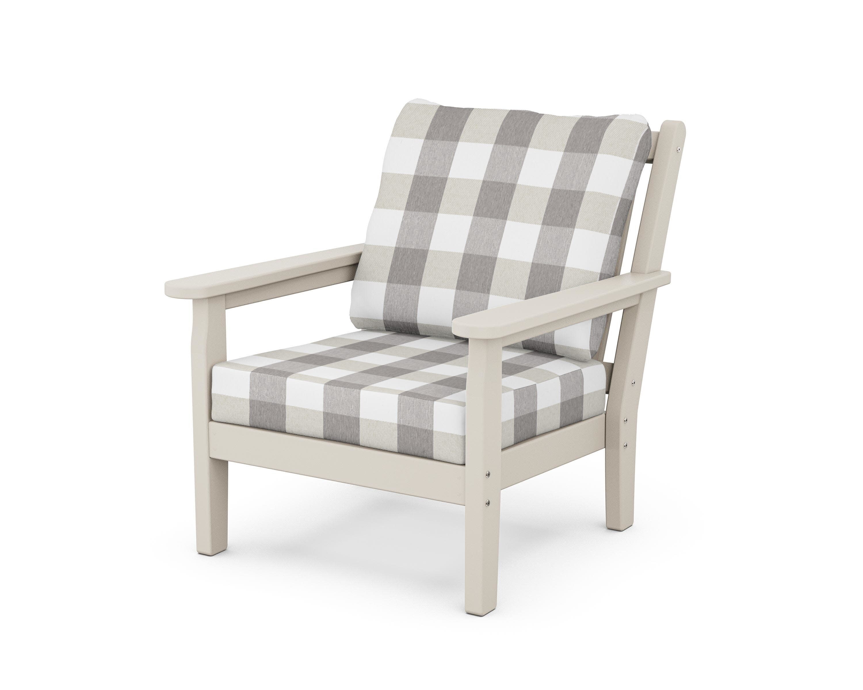 Chippendale Deep Seating Chair in Sand / Buffalo Plaid Grey Mist