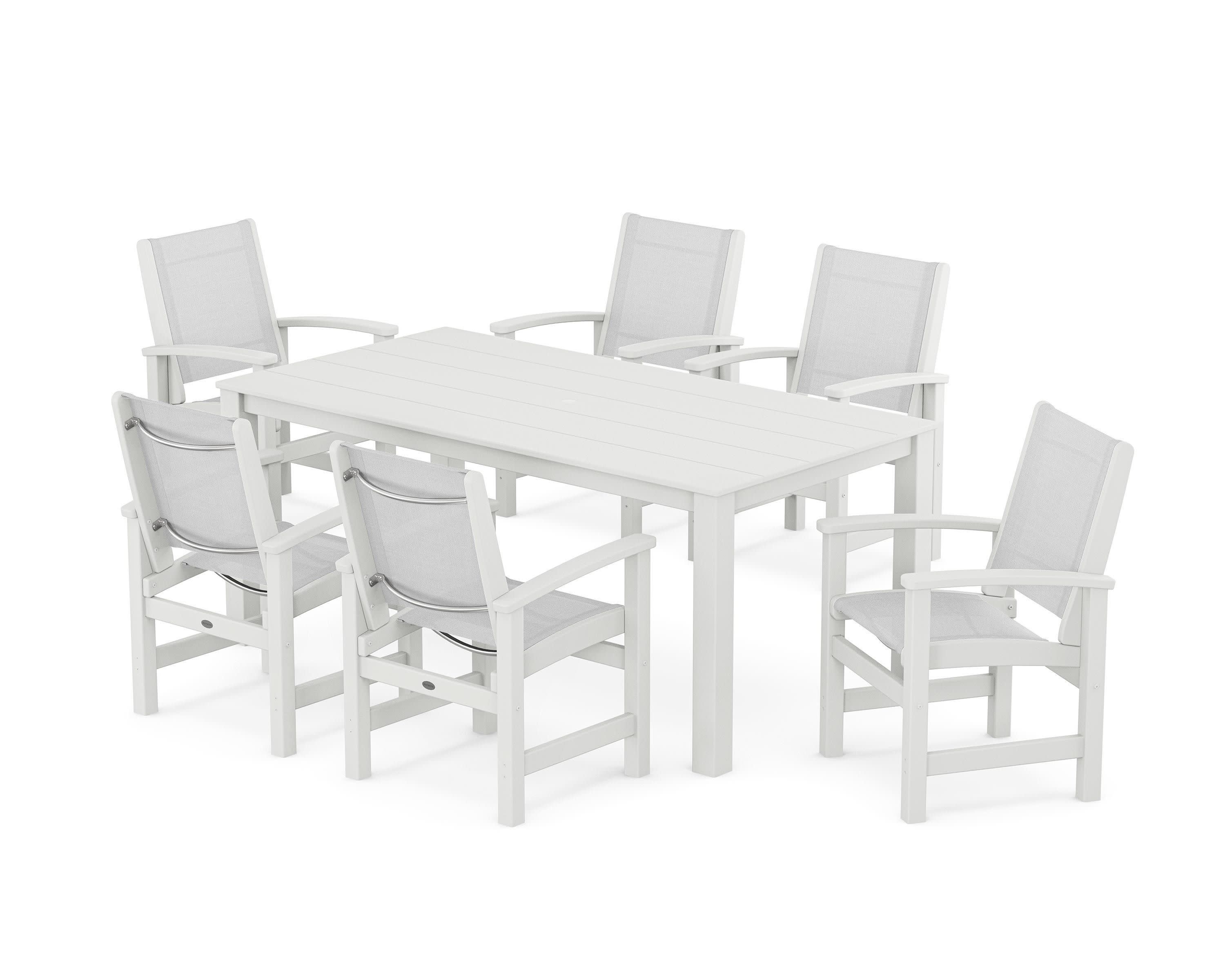 Coastal 7-Piece Parsons Dining Set in White / White Sling
