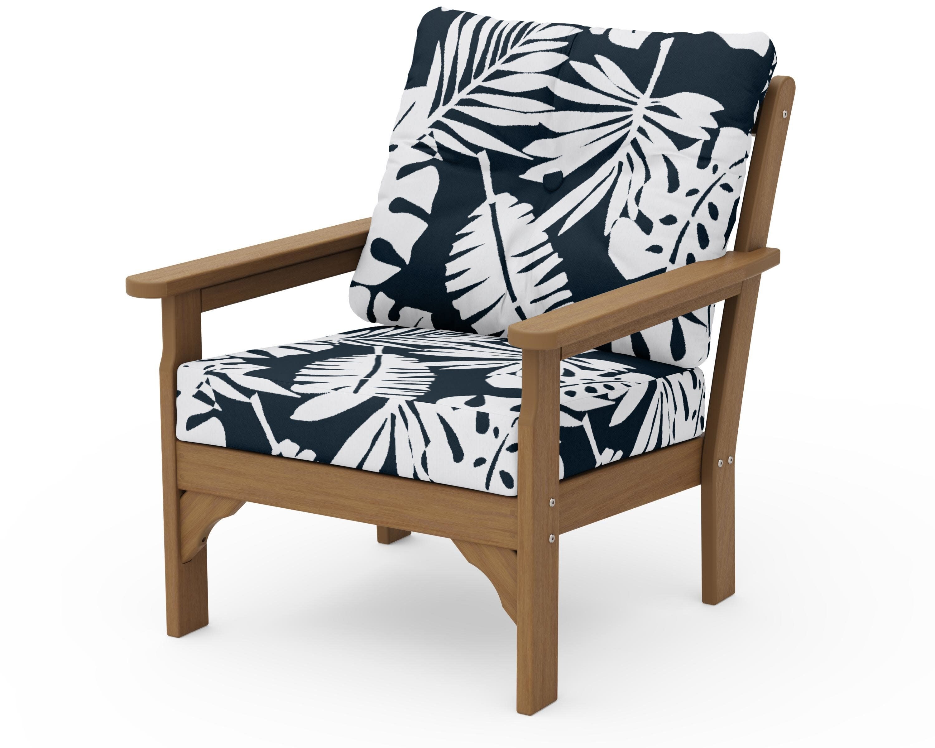 Vineyard Deep Seating Chair in Natural / Leaf Marine Indigo