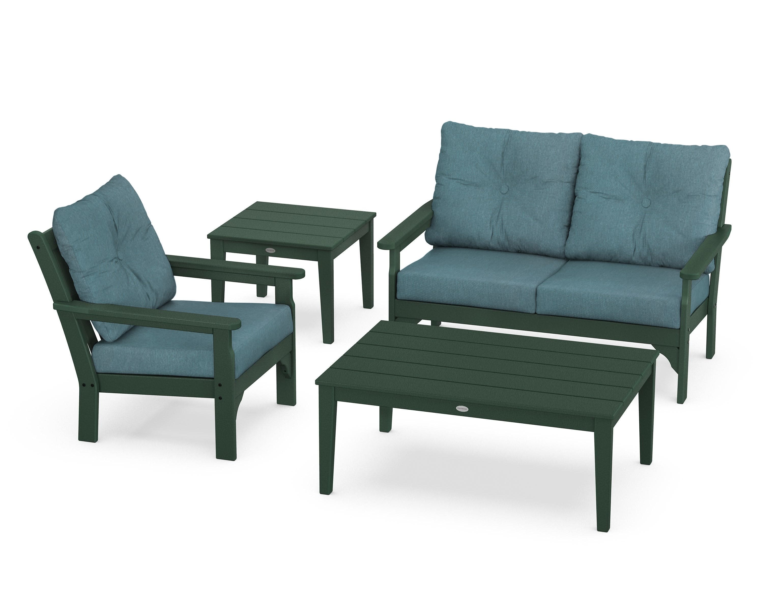 Vineyard 4-Piece Deep Seating Set in Green / Ocean Teal
