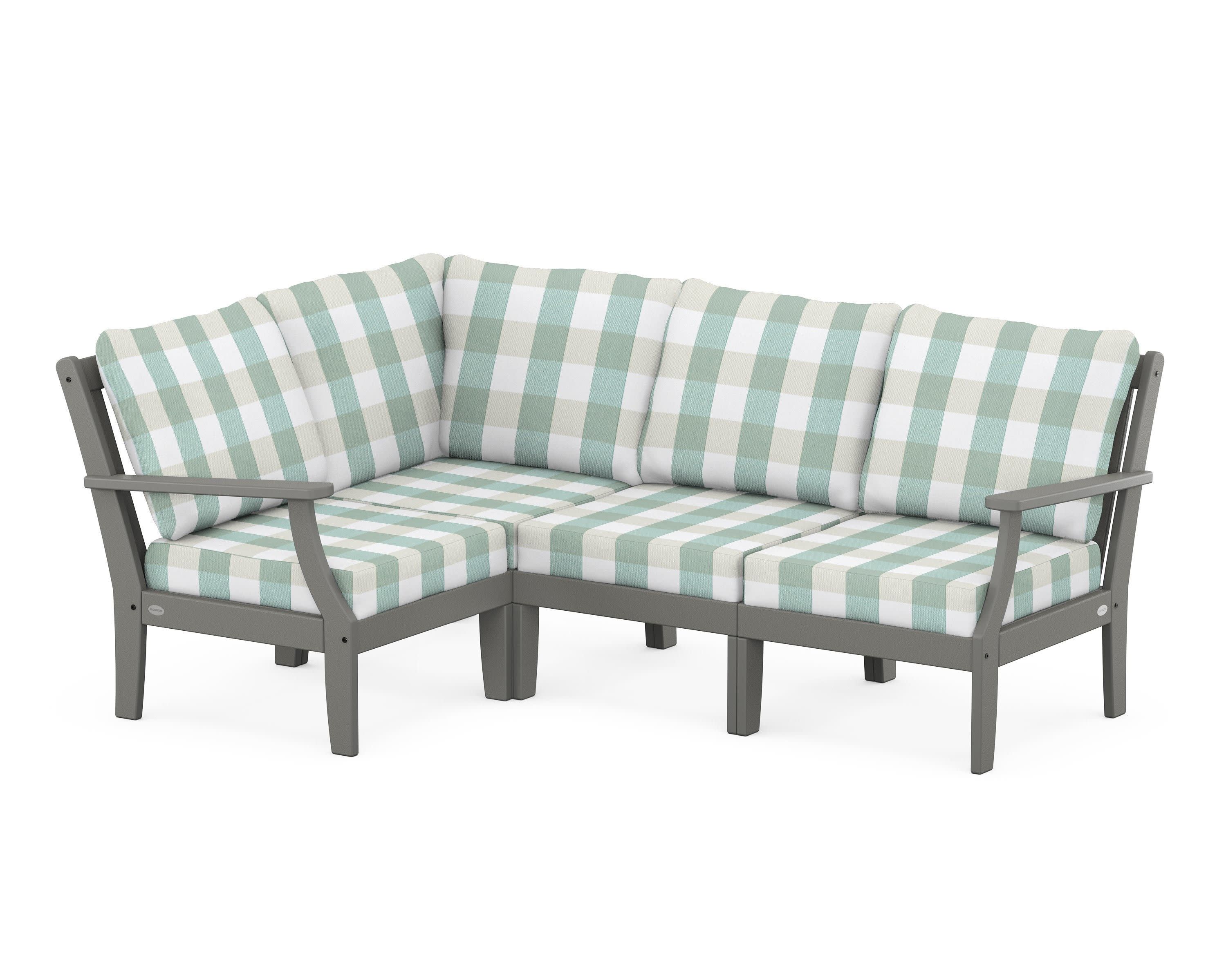Braxton Modular 4-Piece Deep Seating Set in Slate Grey / Buffalo Plaid Glacier Spa