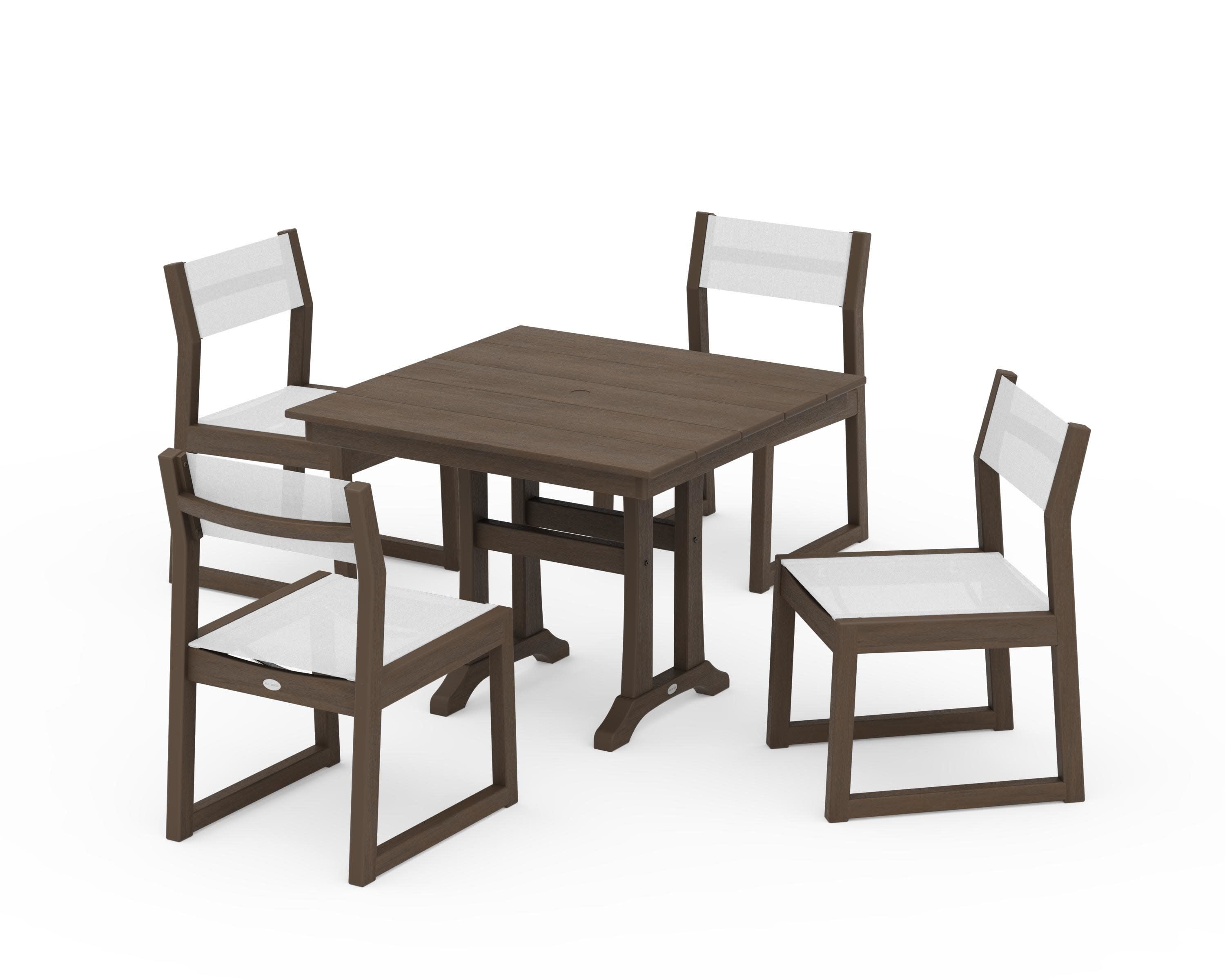 EDGE Sling 5-Piece Farmhouse Trestle Side Chair Dining Set in Kona / White Sling