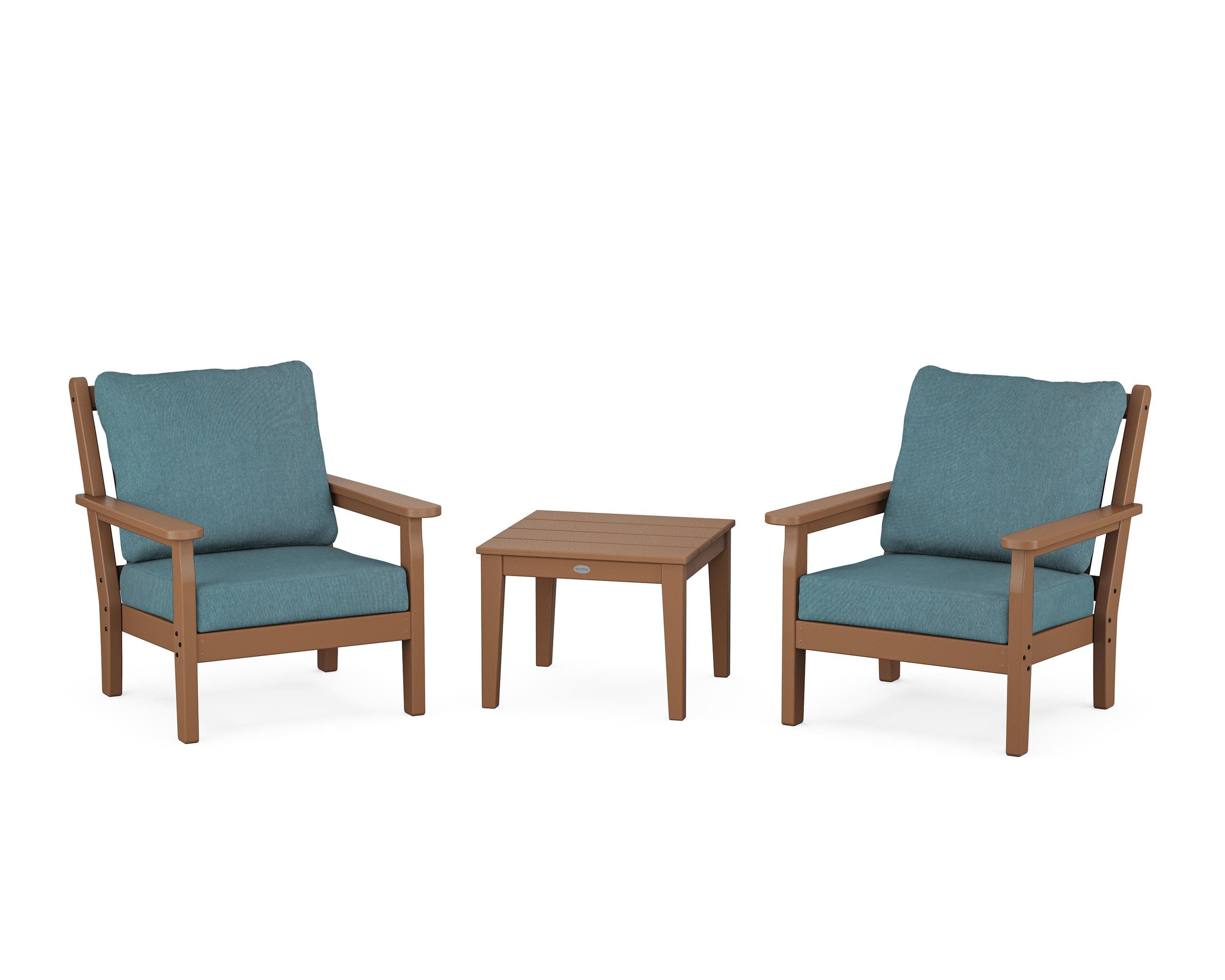 Chippendale 3-Piece Deep Seating Set in Teak / Ocean Teal