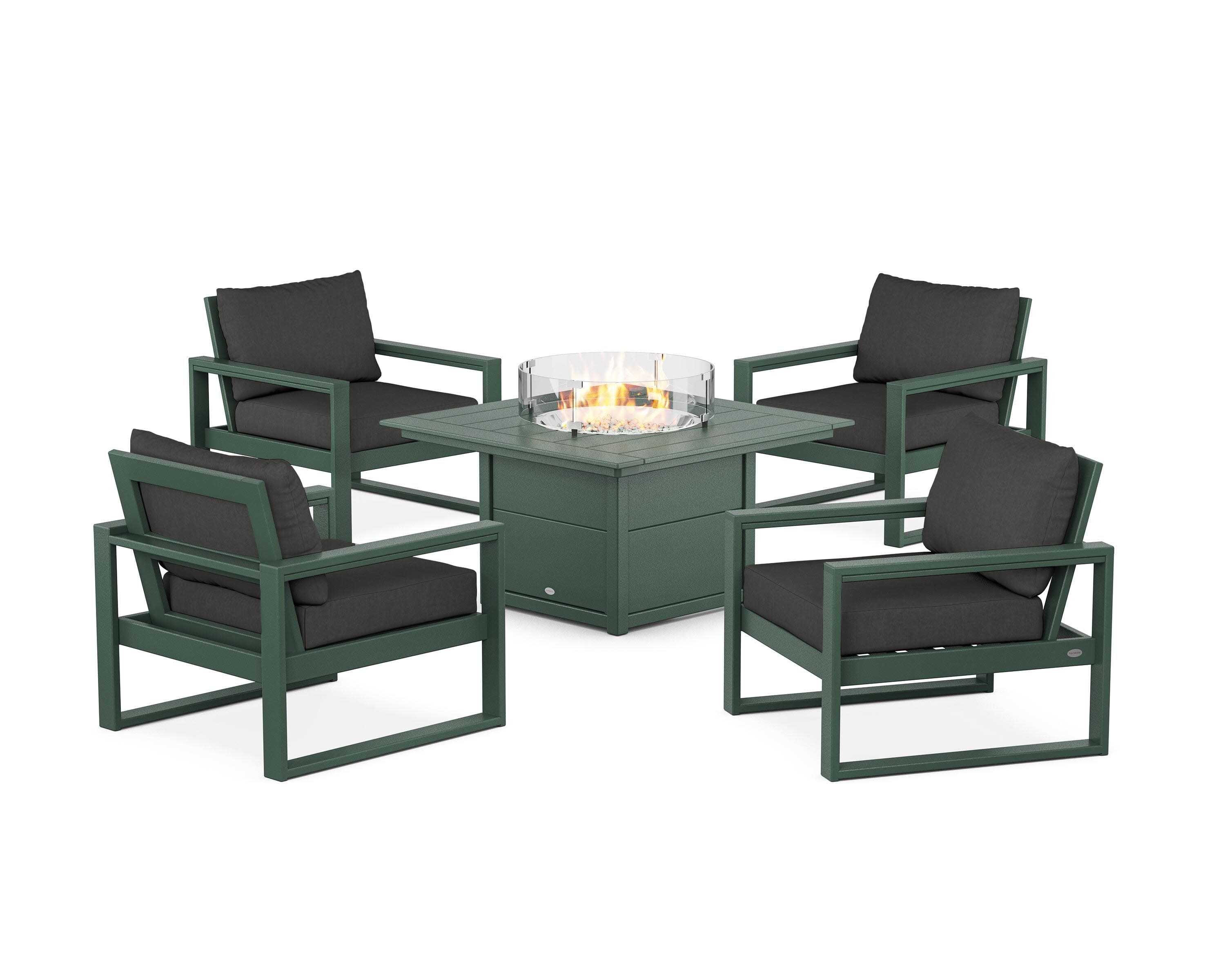 EDGE Sectional 5-Piece Deep Seating Set with Fire Pit Table in Green / Spectrum Carbon