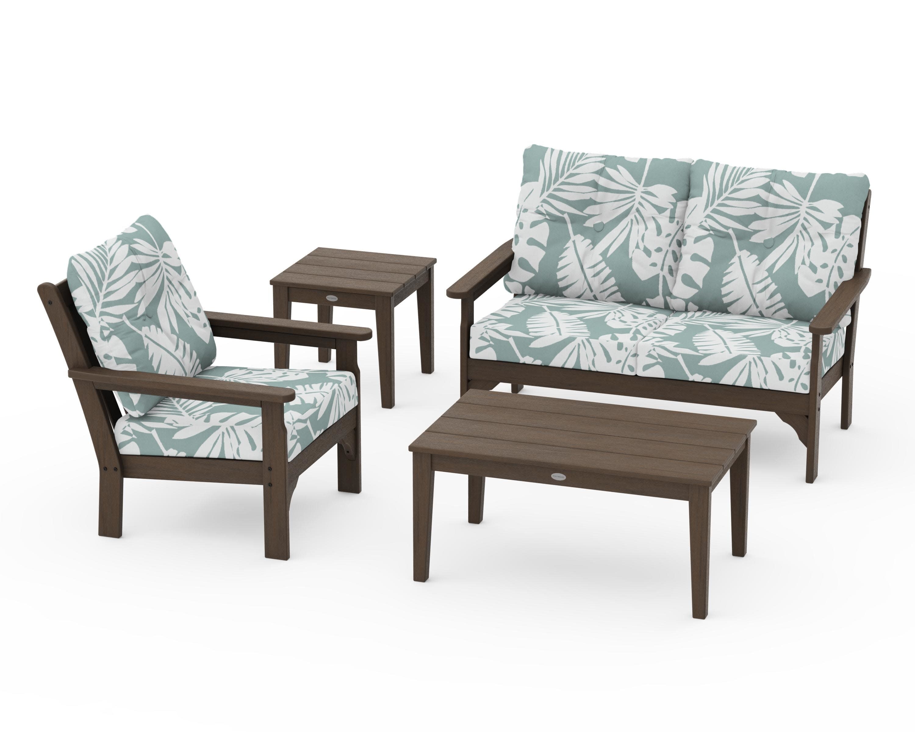Vineyard 4-Piece Deep Seating Set in Kona / Leaf Glacier Spa