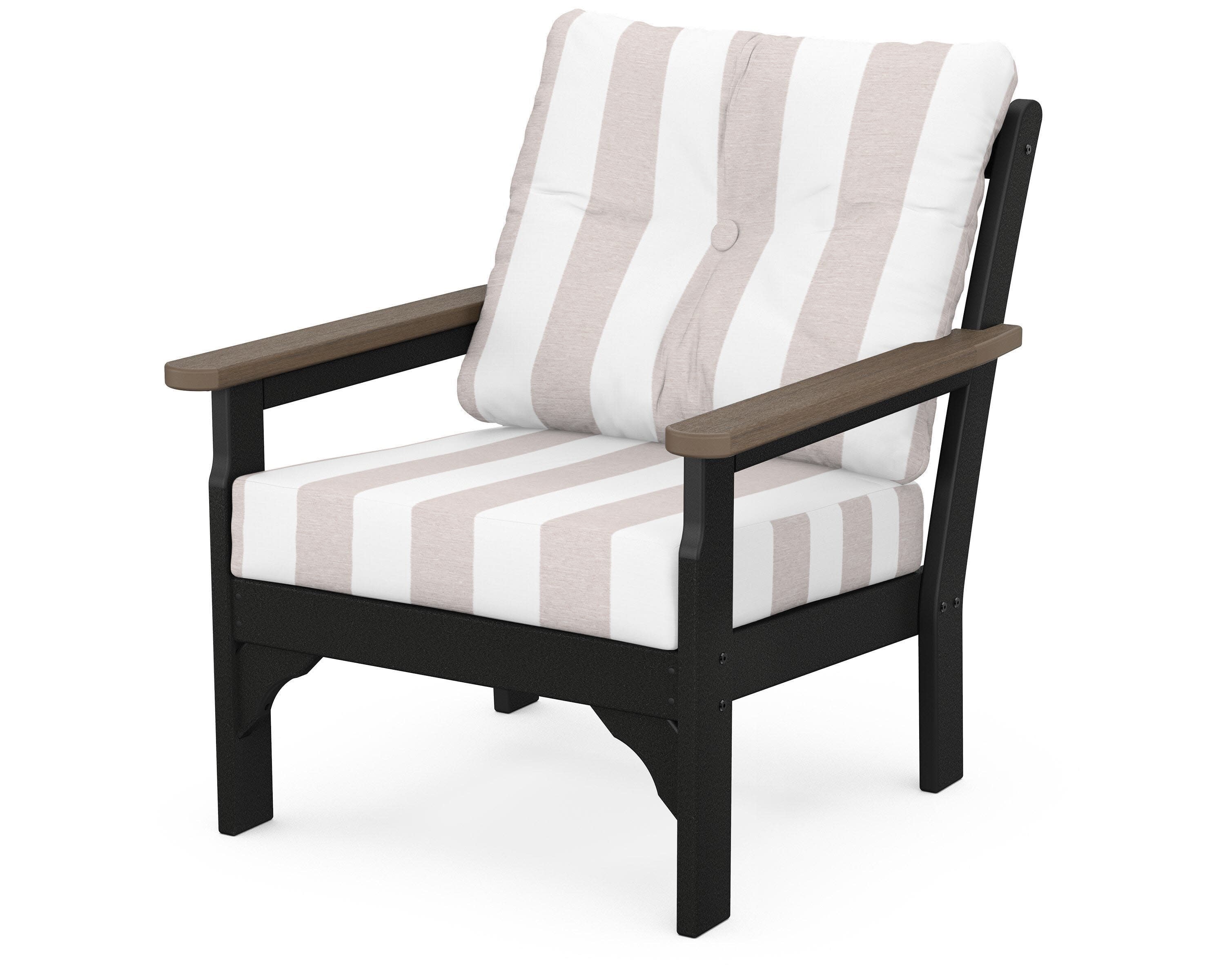 Vineyard Deep Seating Chair in White / Kona / Cabana Stripe Dune Burlap