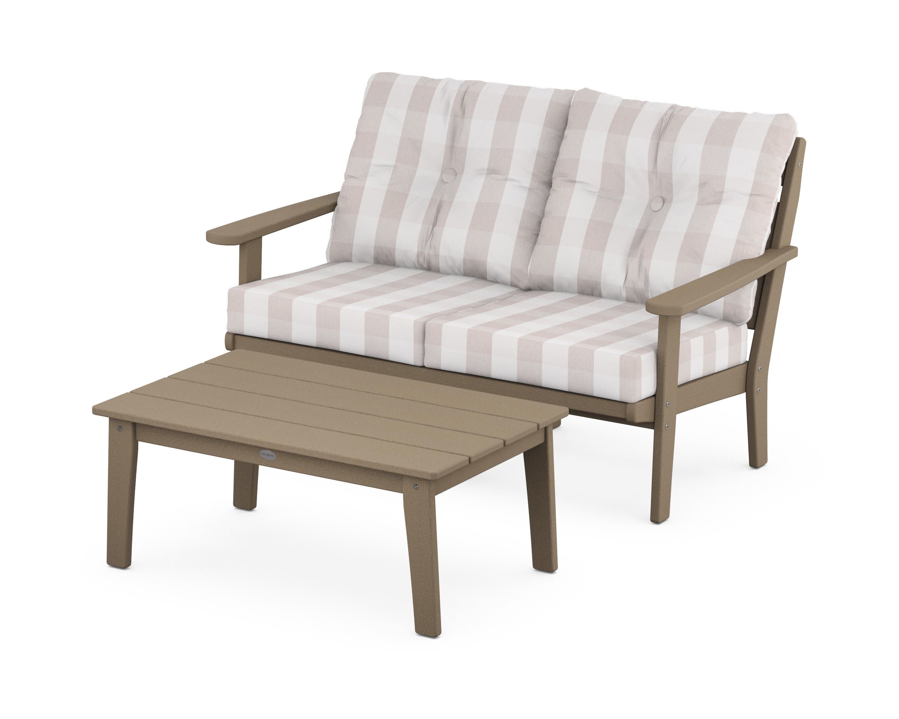 Lakeside 2-Piece Lounge Loveseat Set in Vintage Sahara / Buffalo Plaid Dune Burlap