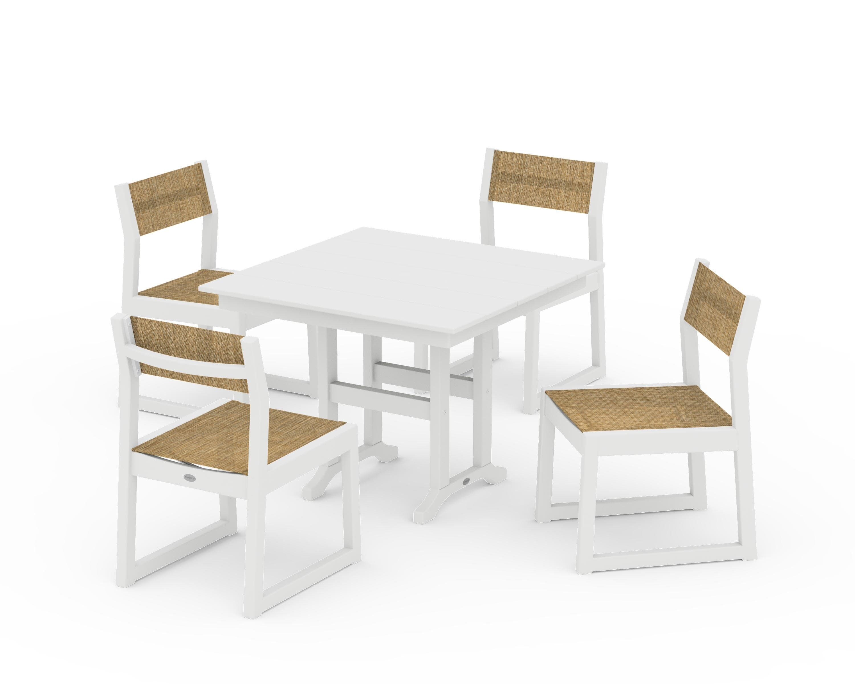 EDGE Sling Side Chair 5-Piece Farmhouse Dining Set in White / Burlap Sling