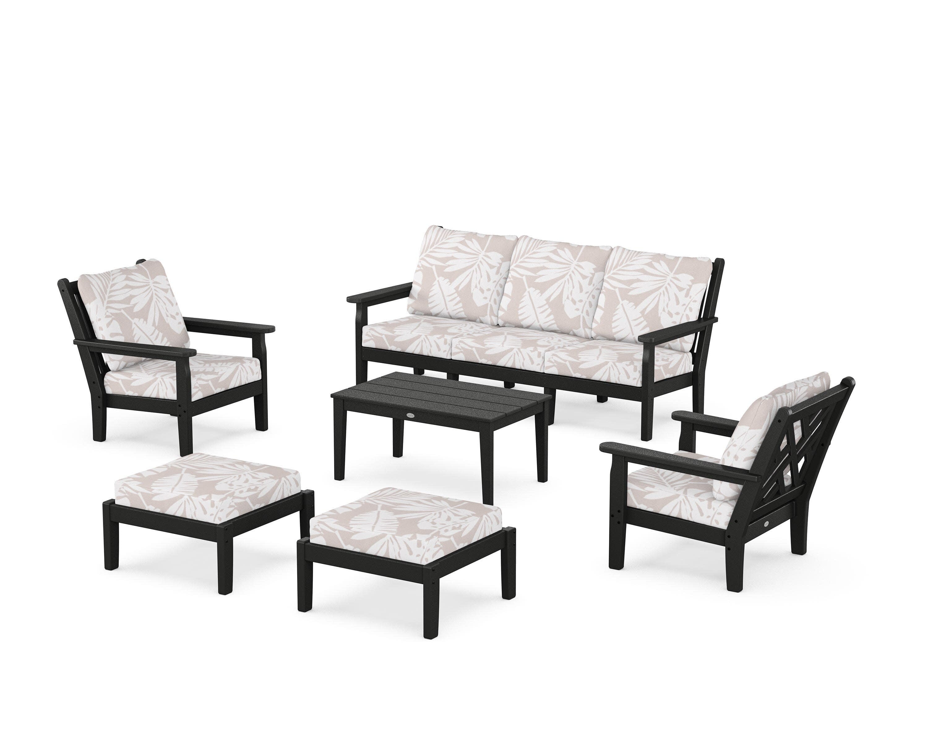 Chippendale 6-Piece Lounge Sofa Set in Black / Leaf Dune Burlap