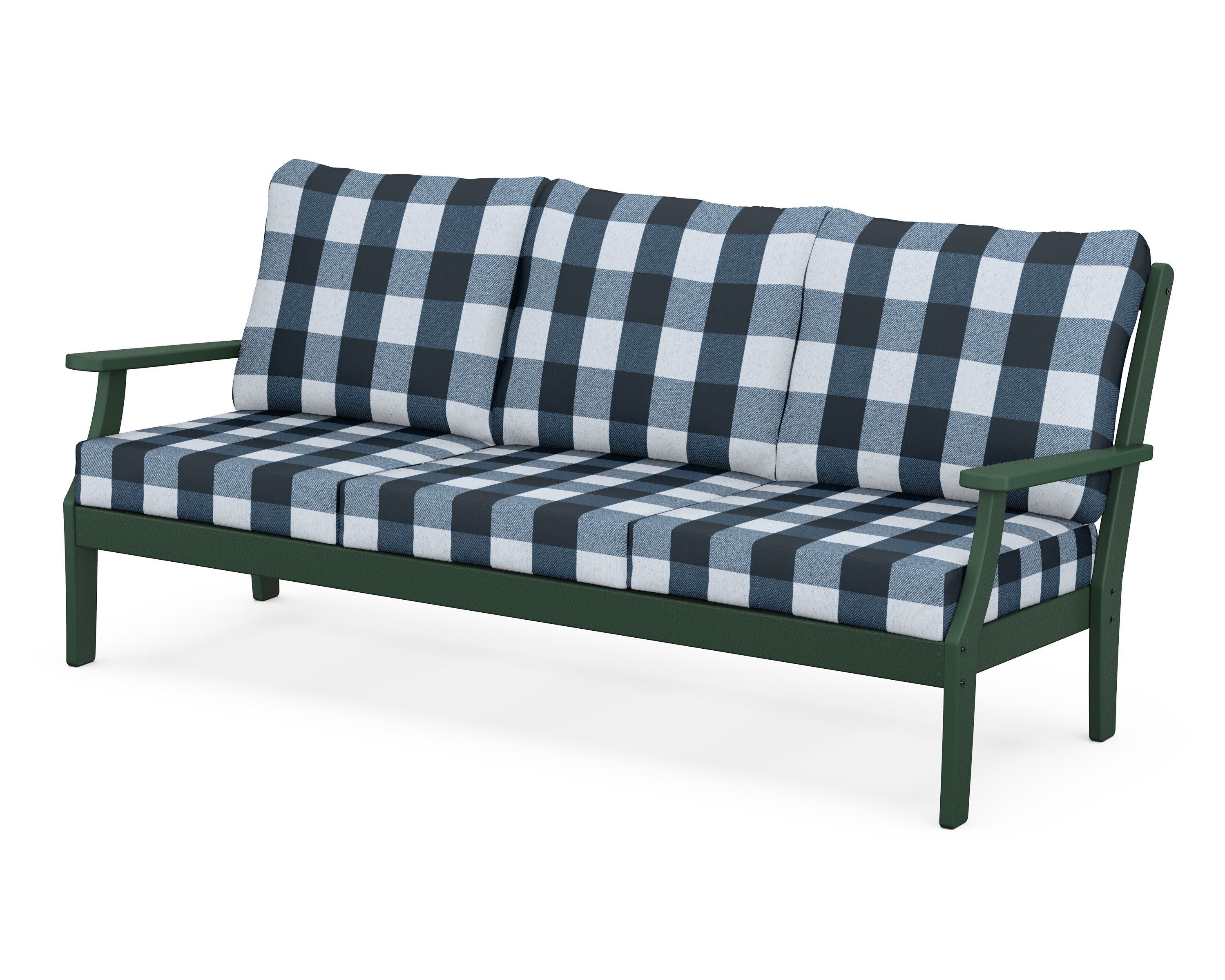 Braxton Deep Seating Sofa in Green / Buffalo Plaid Marine Indigo