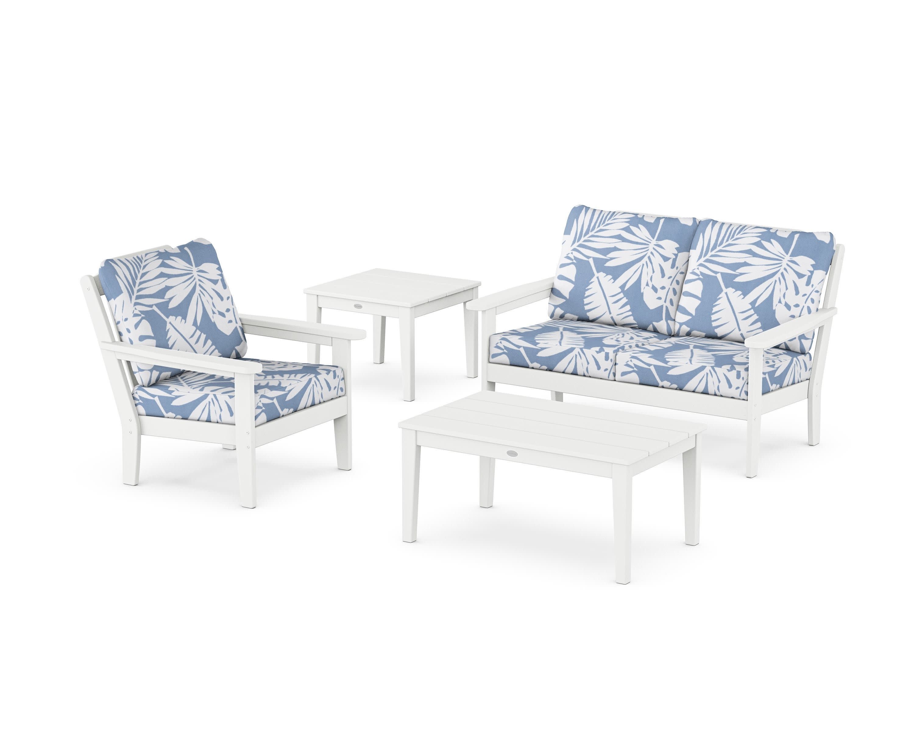 Wovendale 4-Piece Deep Seating Set in White / Leaf Sky Blue