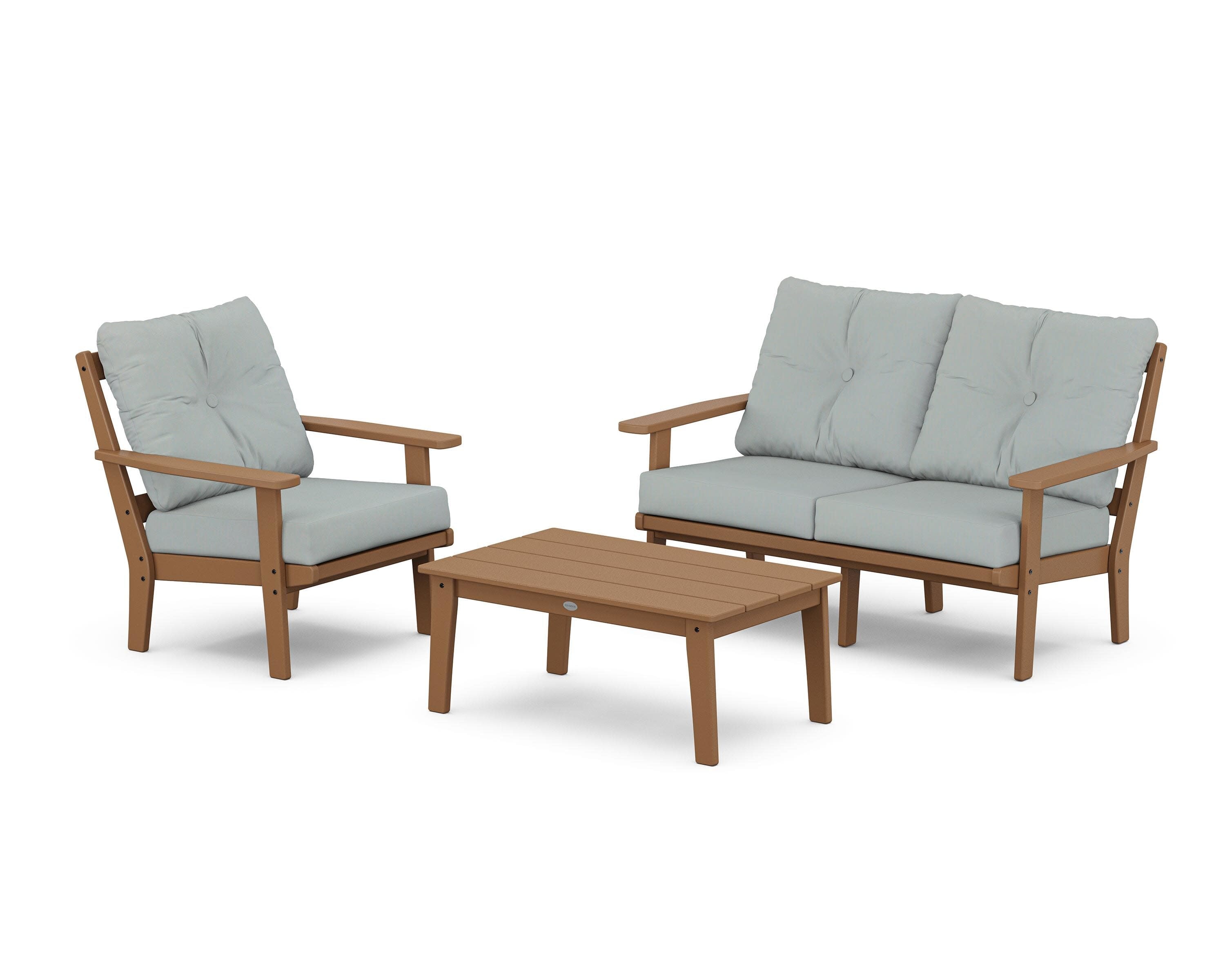 Prairie 3-Piece Deep Seating Set with Loveseat in Teak / Spa