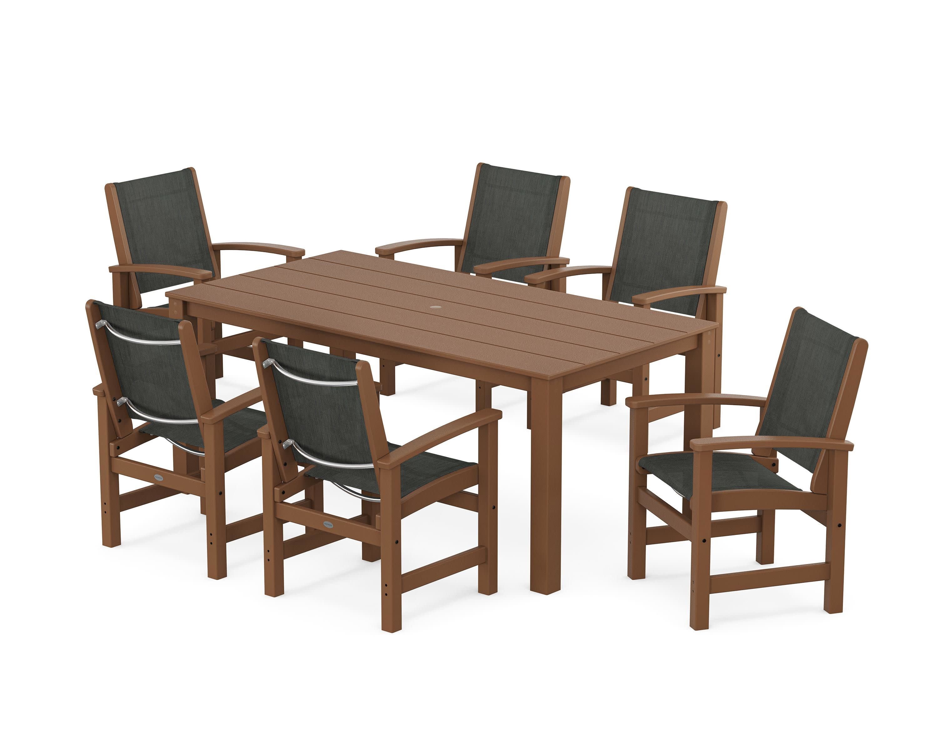 Coastal 7-Piece Parsons Dining Set in Teak / Ember Sling