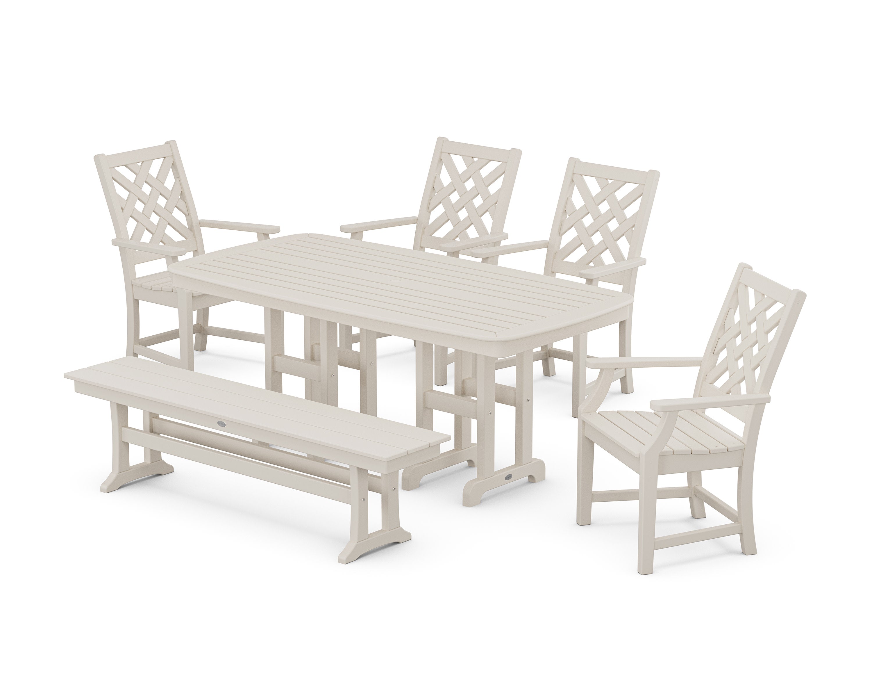 Wovendale 6-Piece Farmhouse Dining Set with Bench in Sand