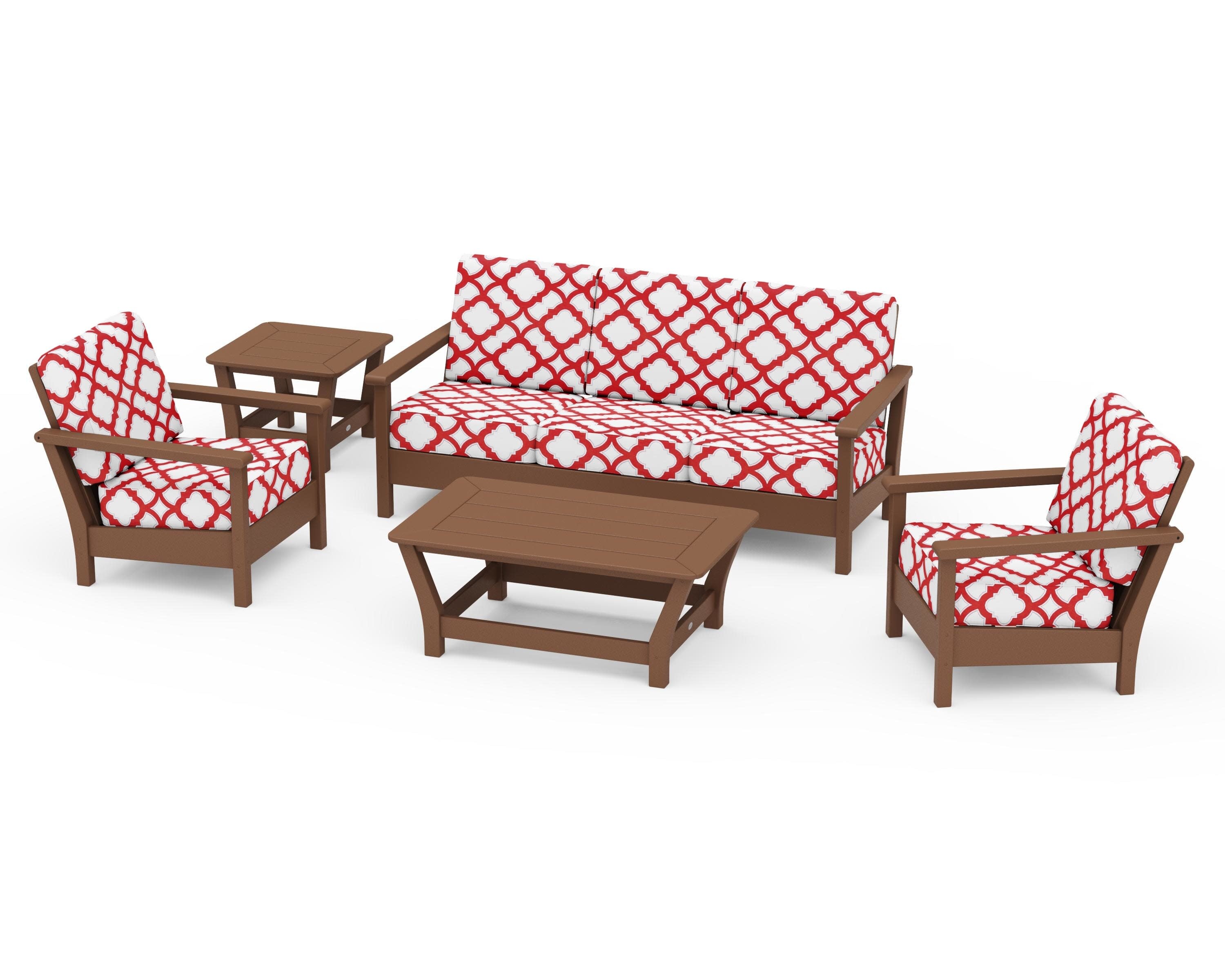 Harbour 5-Piece Deep Seating Set in Teak / Trellis Crimson