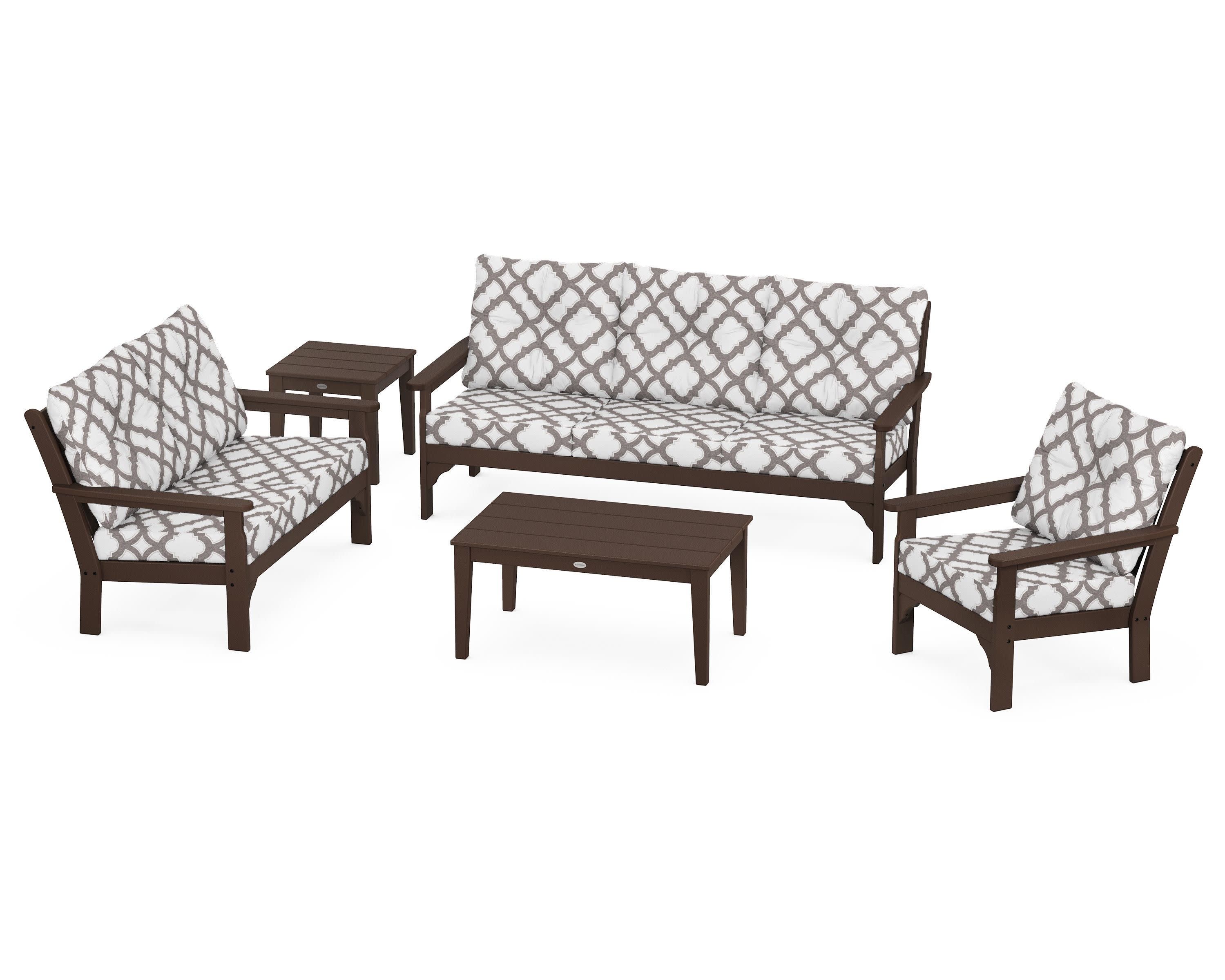 Vineyard 5 Piece Deep Seating Set in Mahogany / Trellis Grey Mist