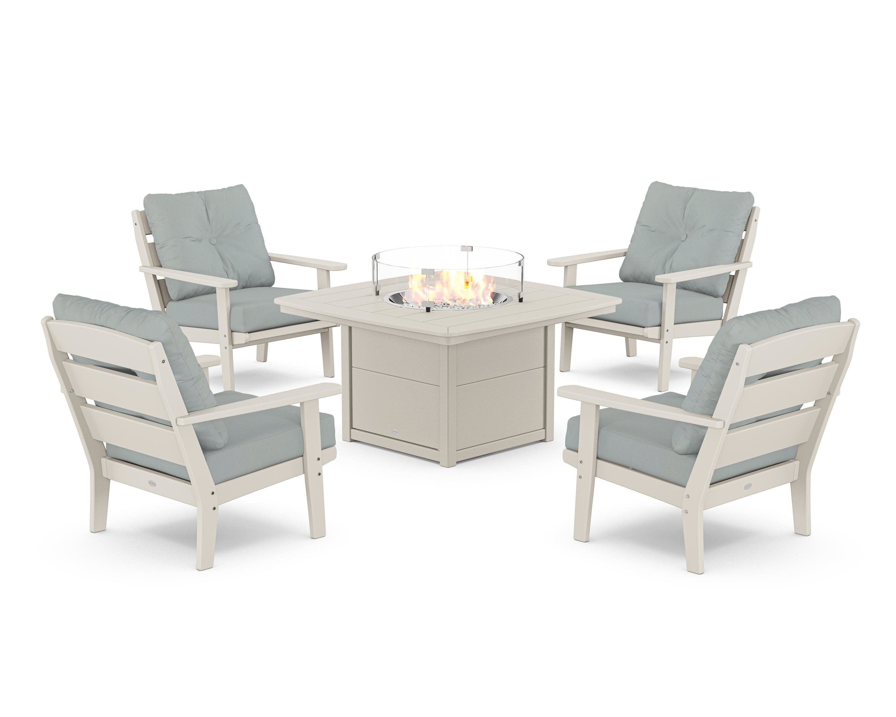 Lakeside 5-Piece Deep Seating Set with Nautical Fire Pit Table in Sand / Spa