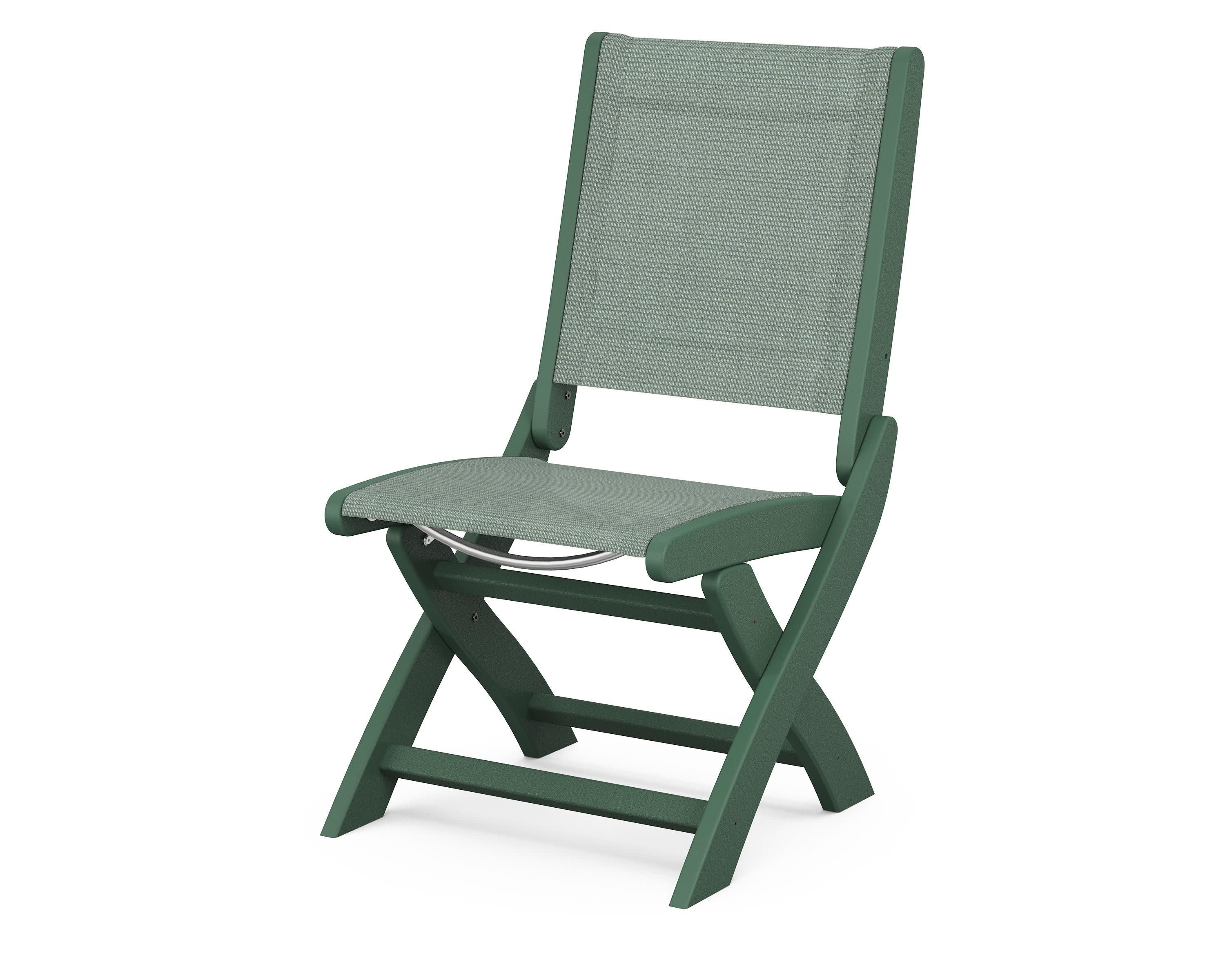 Coastal Folding Side Chair in Green / Dupioni Sea Mist Sling