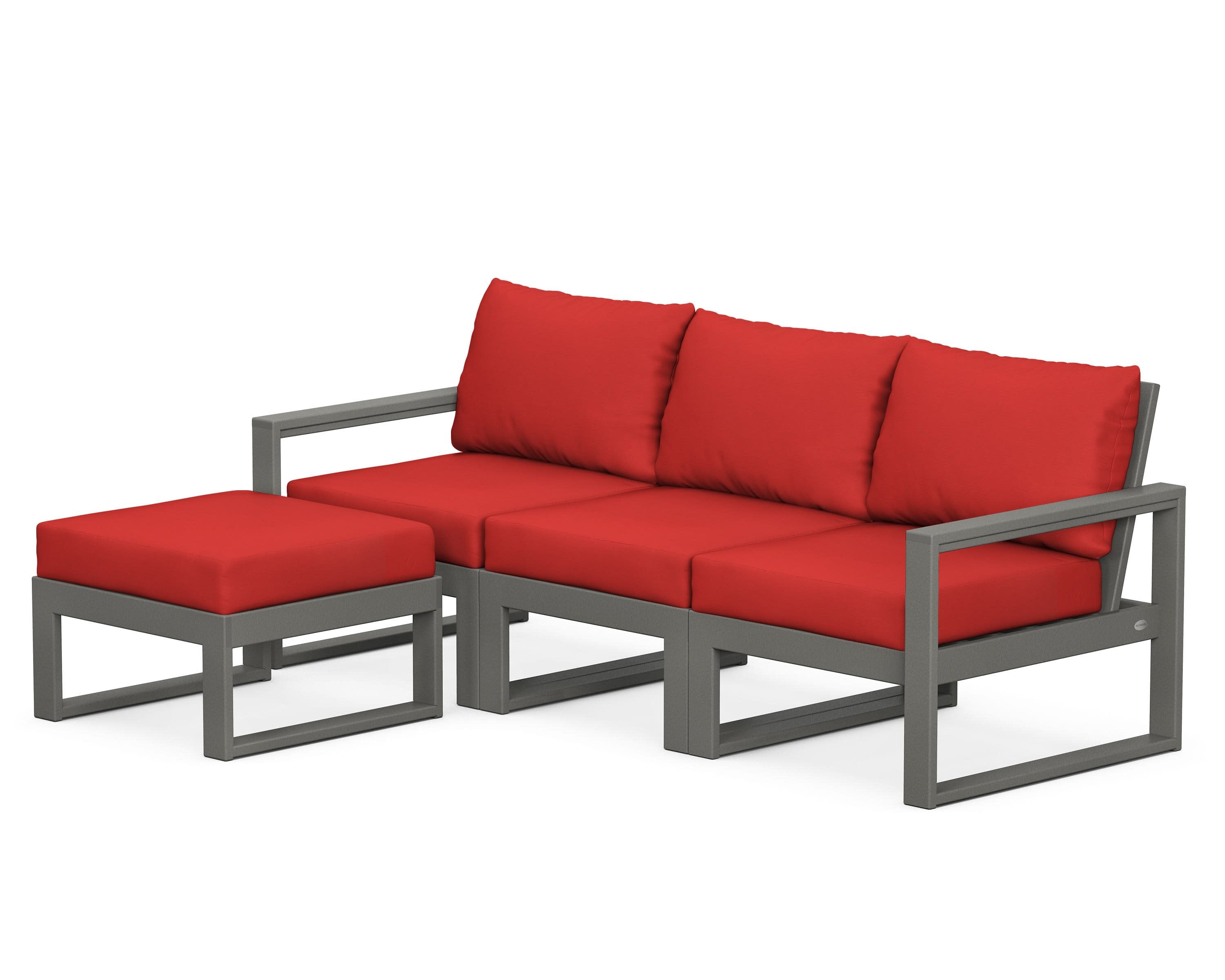 EDGE 4-Piece Modular Deep Seating Set with Ottoman in Slate Grey / Crimson Linen