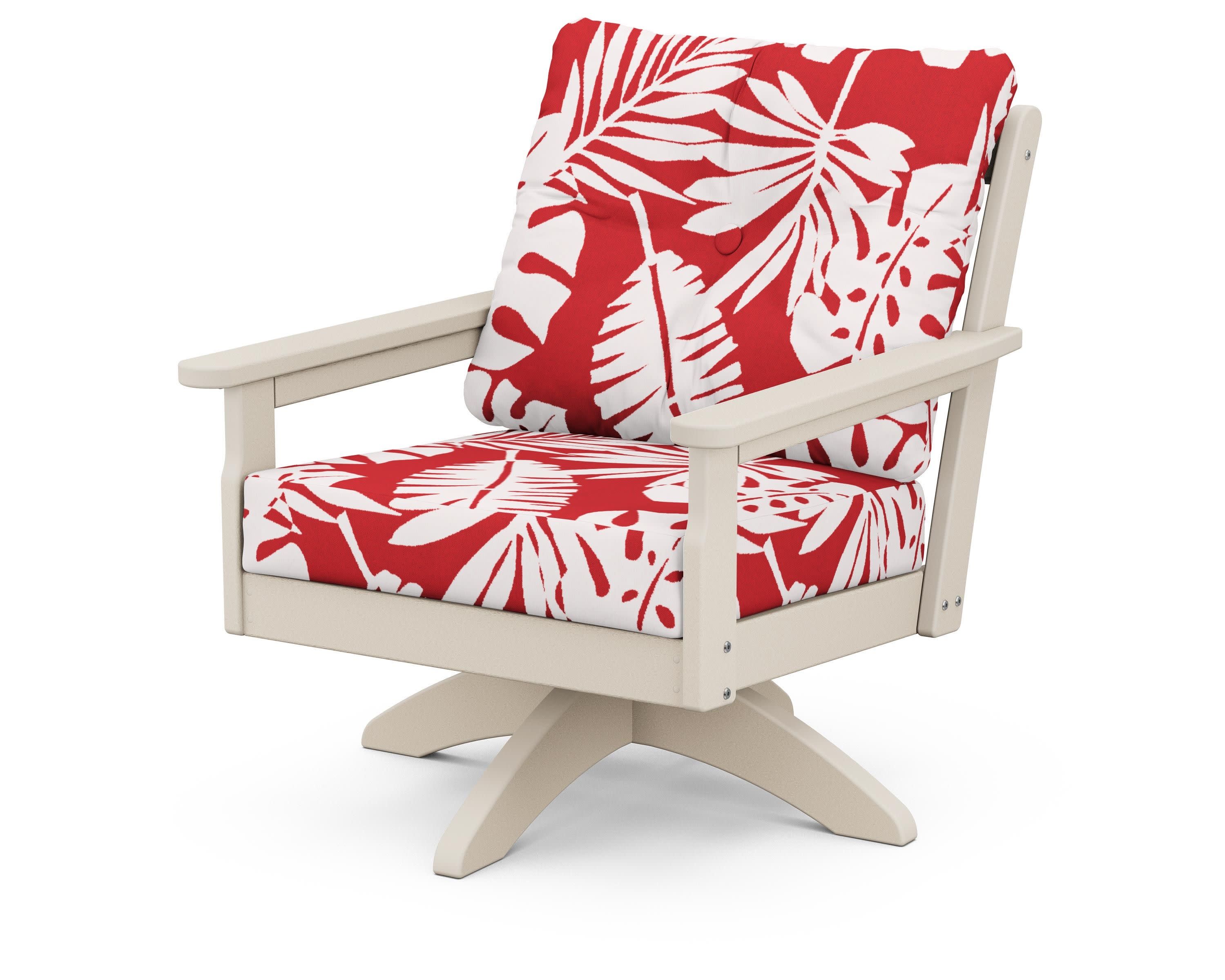 Vineyard Deep Seating Swivel Chair in Sand / Leaf Crimson