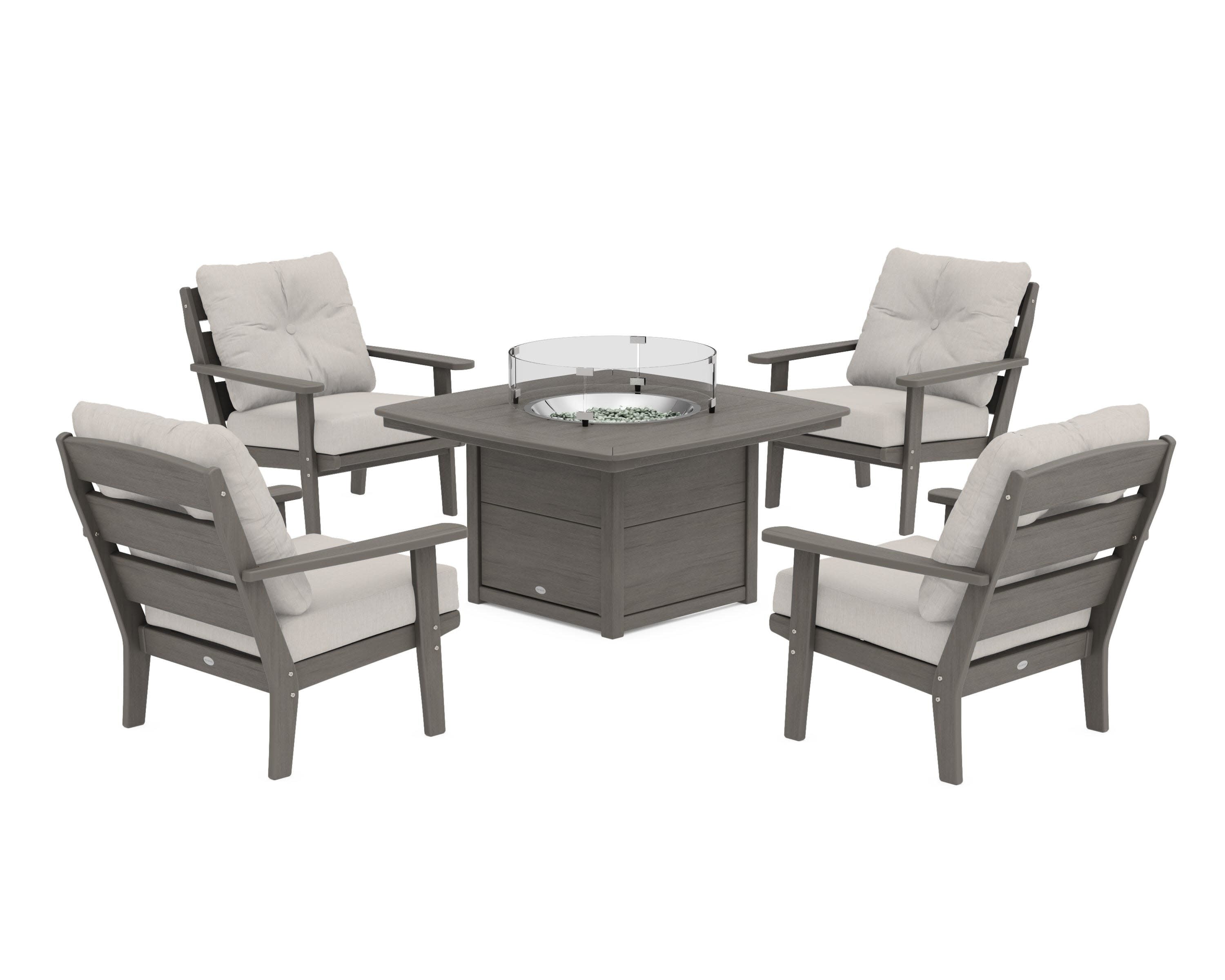 Lakeside 5-Piece Deep Seating Set with Nautical Fire Pit Table in Driftwood / Cast Ash