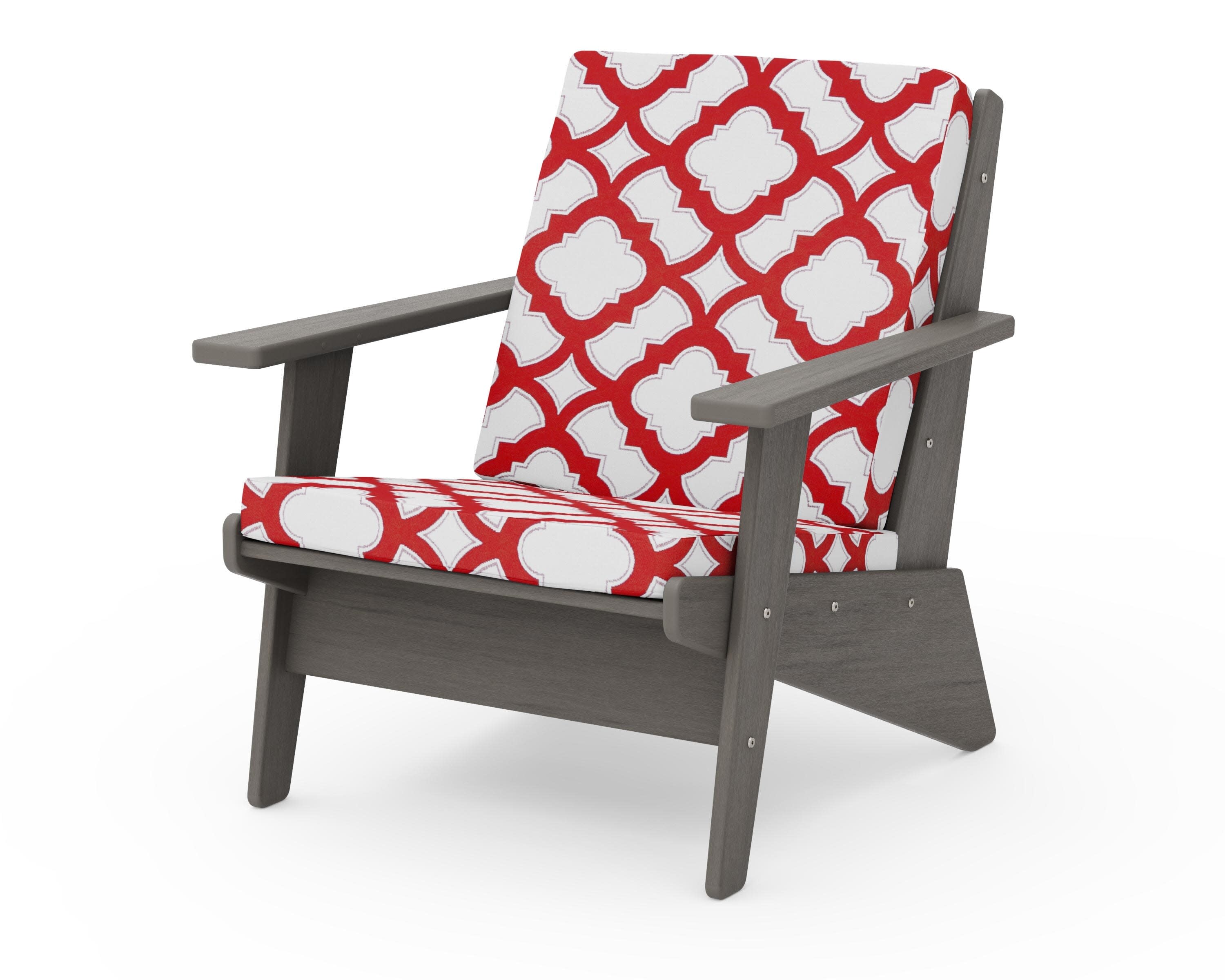 Riviera Modern Lounge Chair in Driftwood / Trellis Crimson