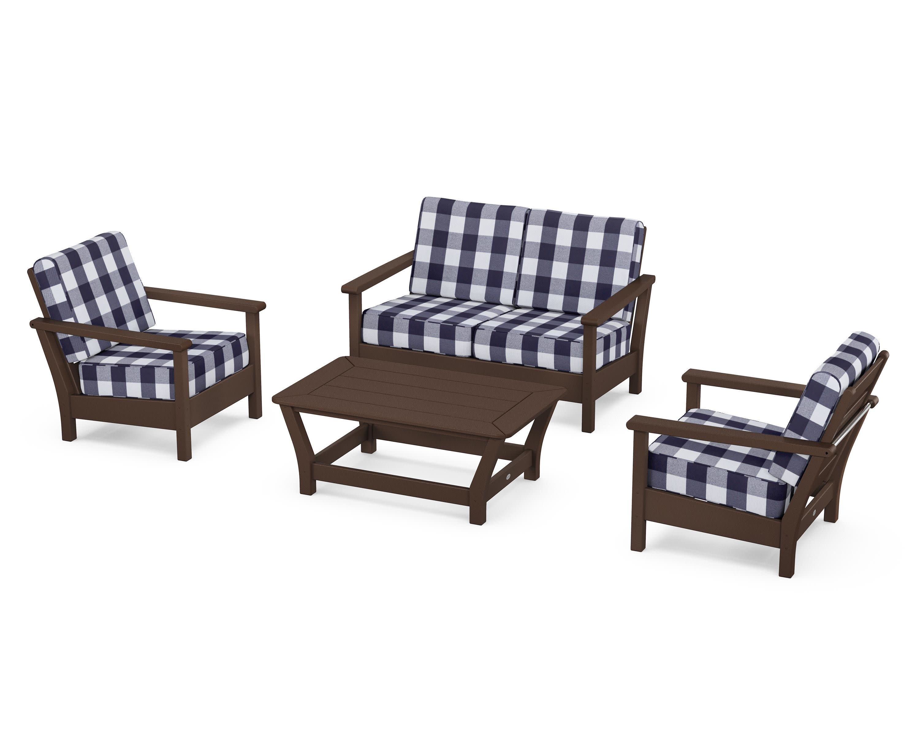 Harbour 4-Piece Deep Seating Set in Mahogany / Buffalo Plaid Navy