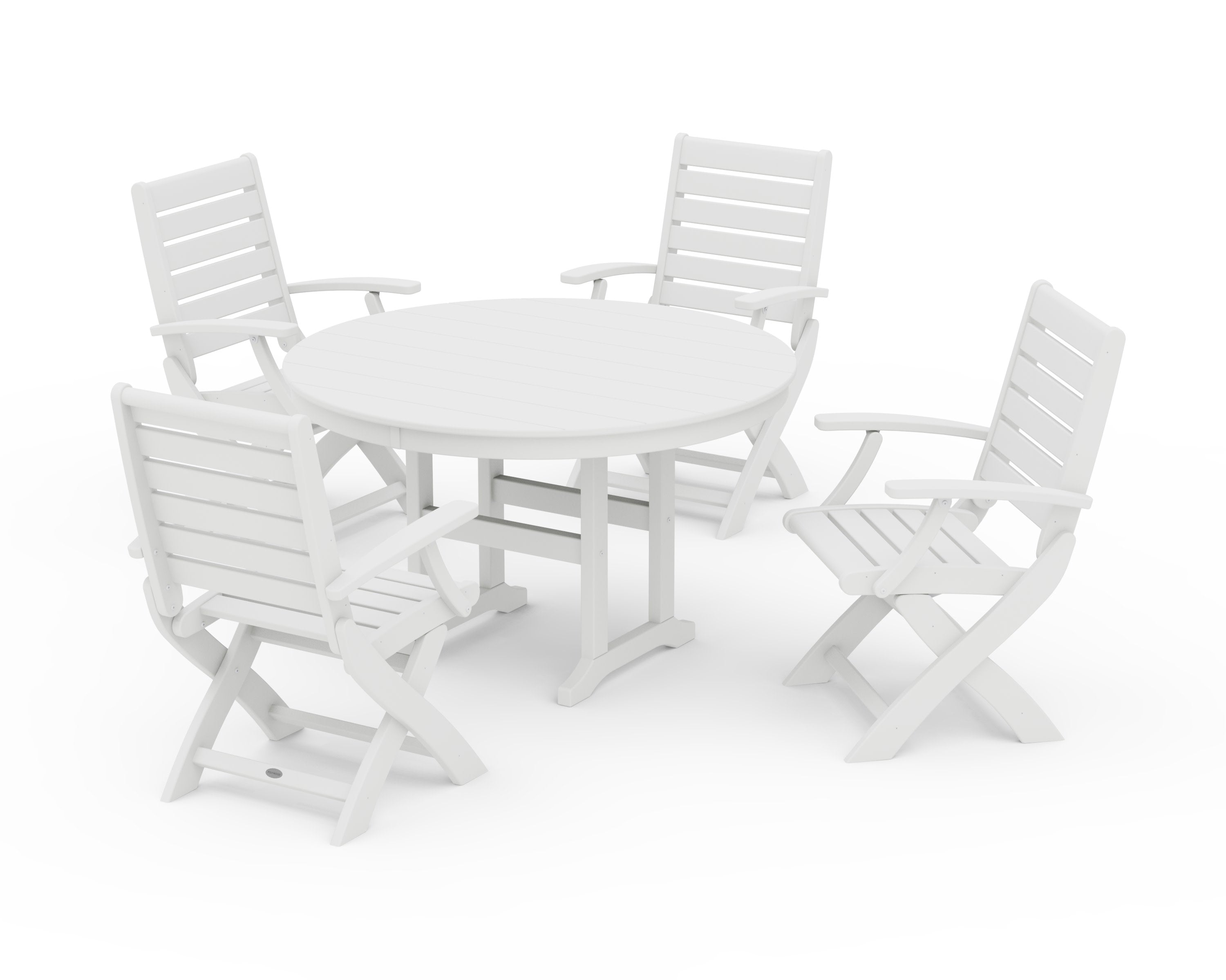 Signature Folding Chair 5-Piece Round Farmhouse Dining Set in White