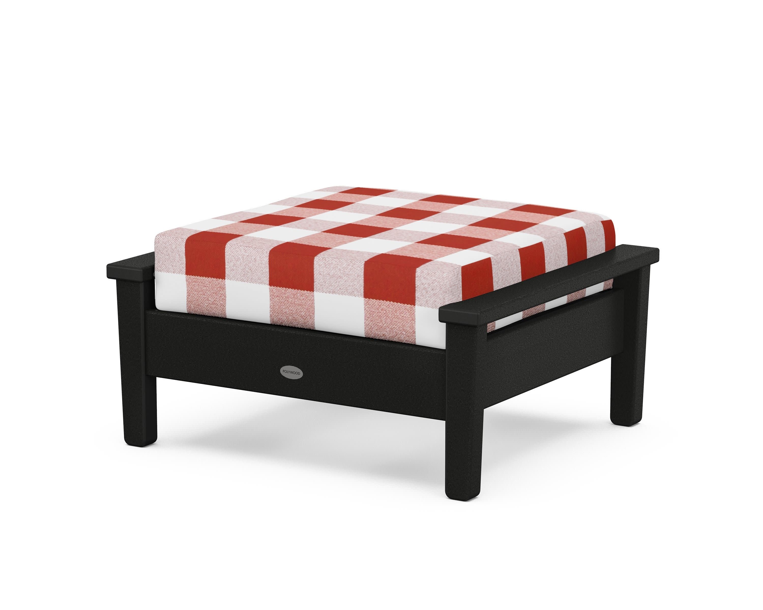 Prescott Deep Seating Ottoman in Black / Buffalo Plaid Crimson