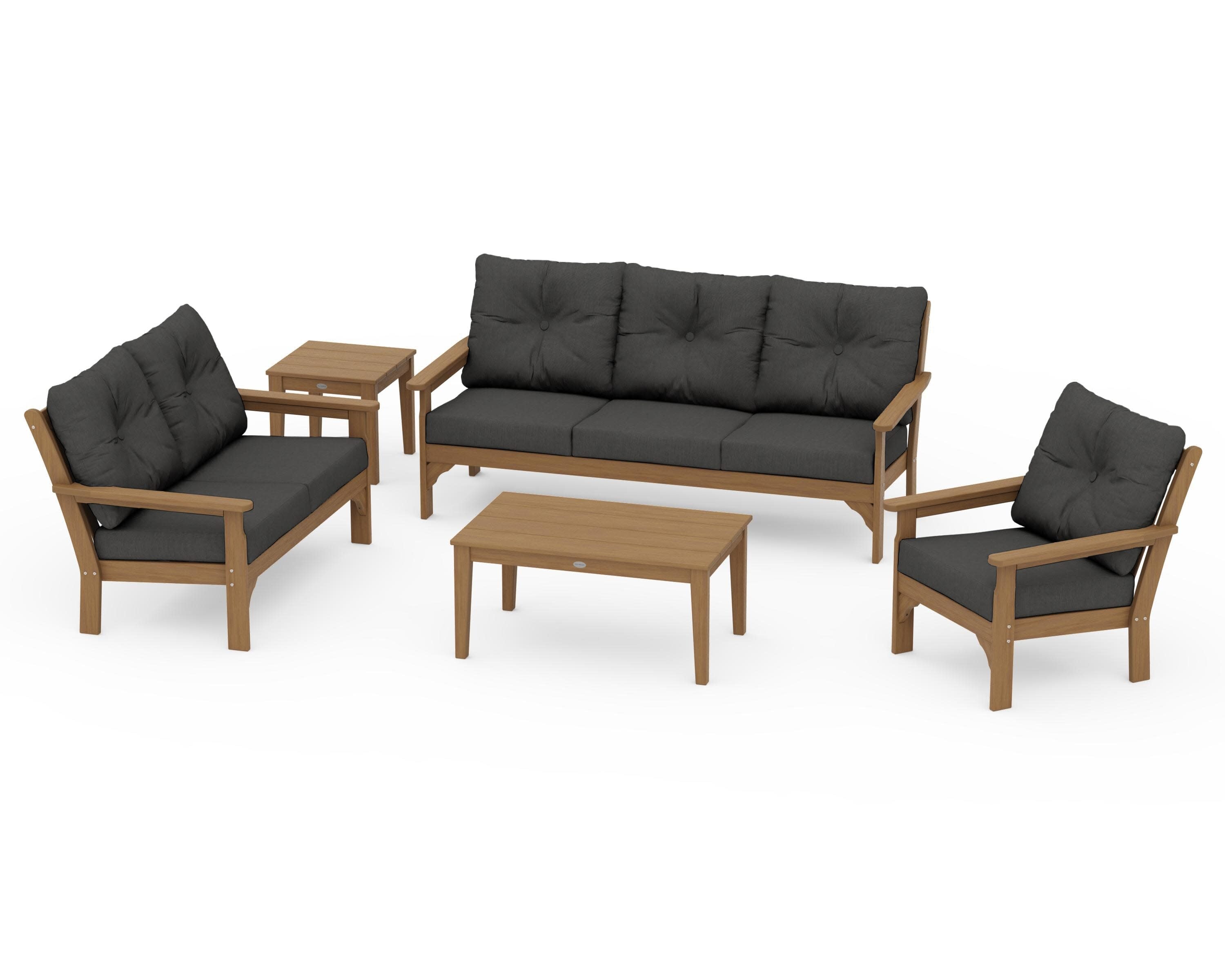 Vineyard 5 Piece Deep Seating Set in Natural / Spectrum Carbon