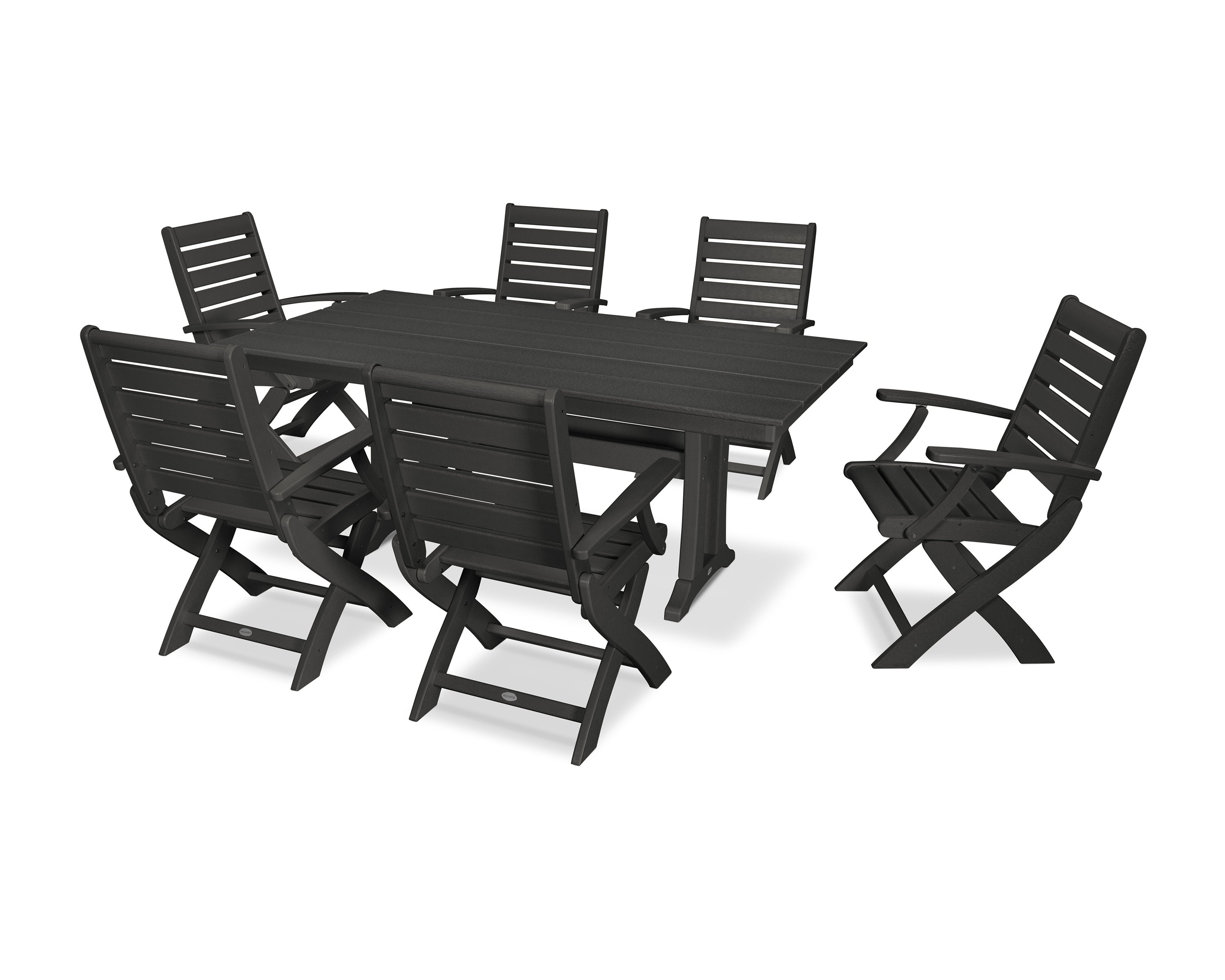 Signature Folding Chair 7-Piece Farmhouse Dining Set with Trestle Legs in Black