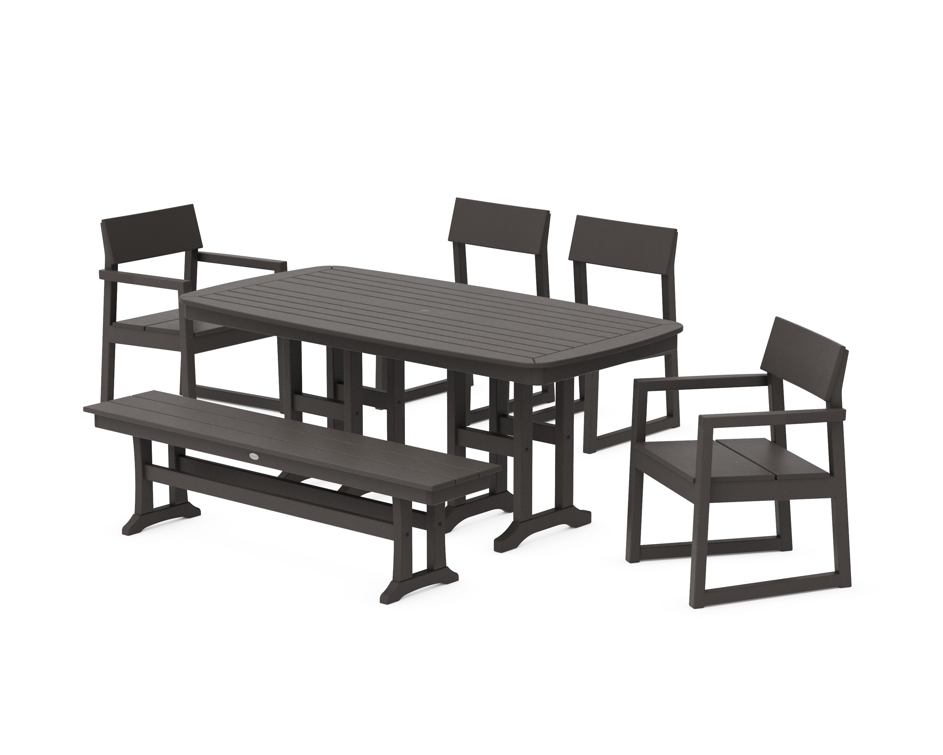 EDGE 6-Piece Dining Set with Bench in Vintage Coffee