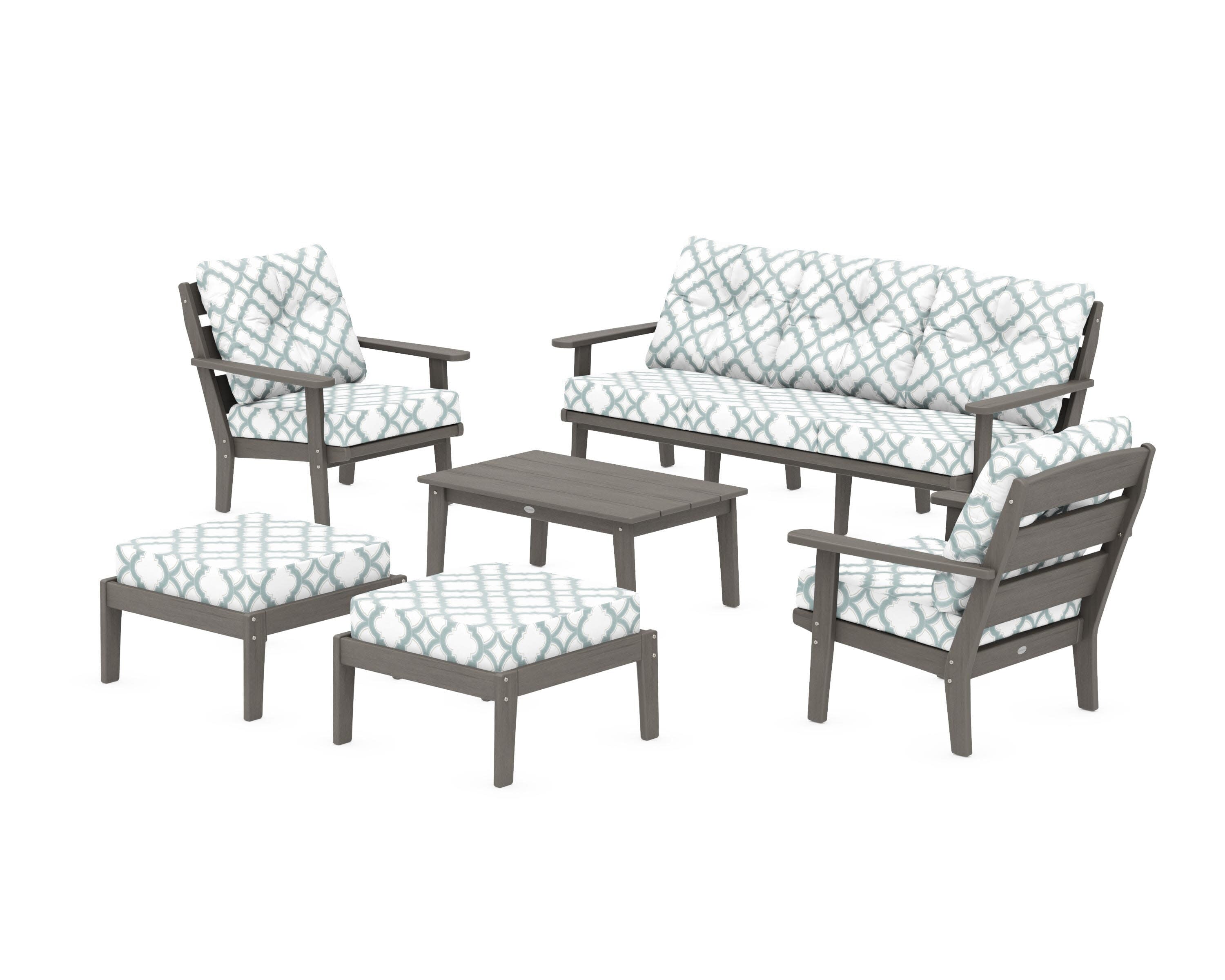 Lakeside 6-Piece Lounge Sofa Set in Driftwood / Trellis Glacier Spa