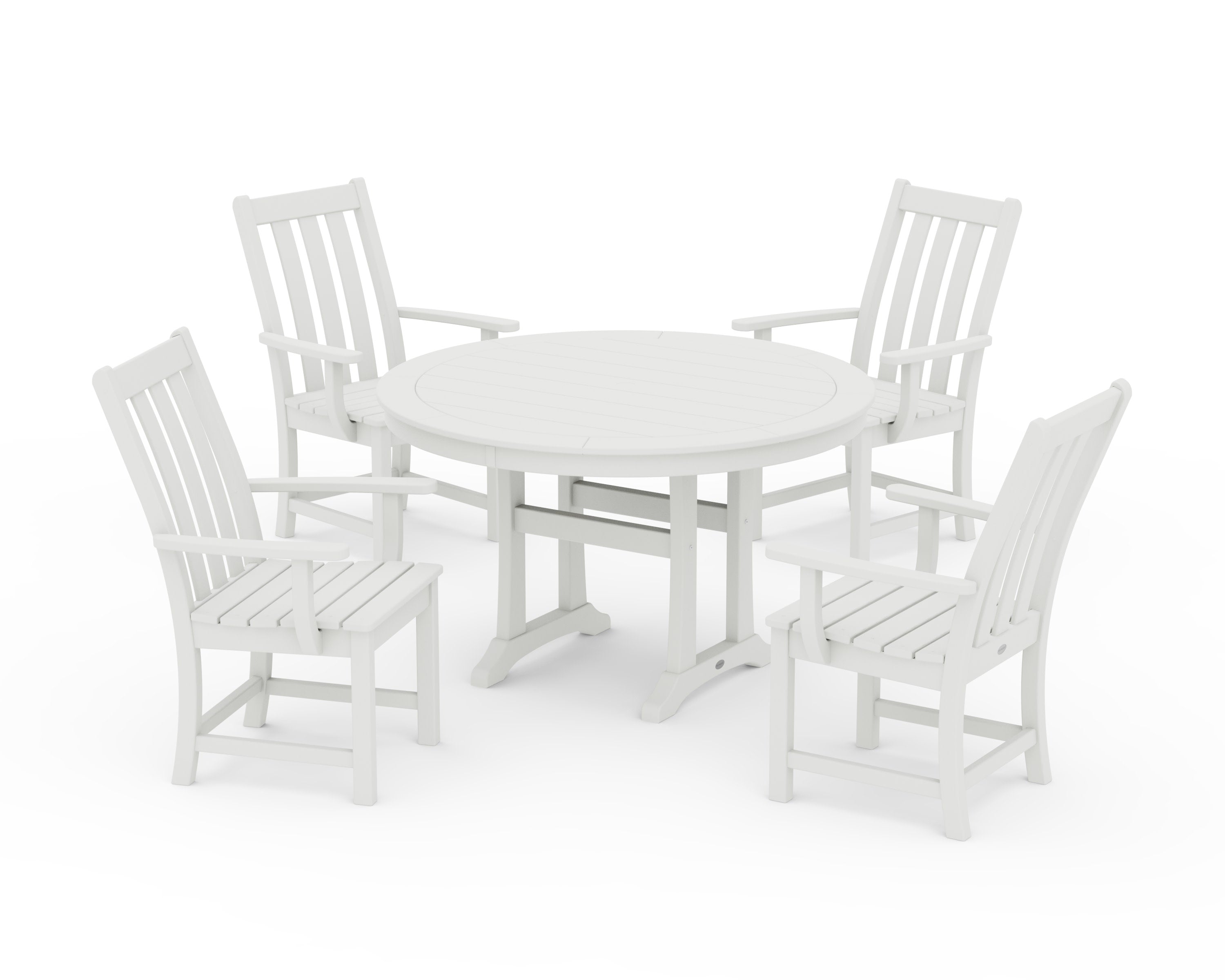 Vineyard 5-Piece Round Dining Set with Trestle Legs in Vintage White